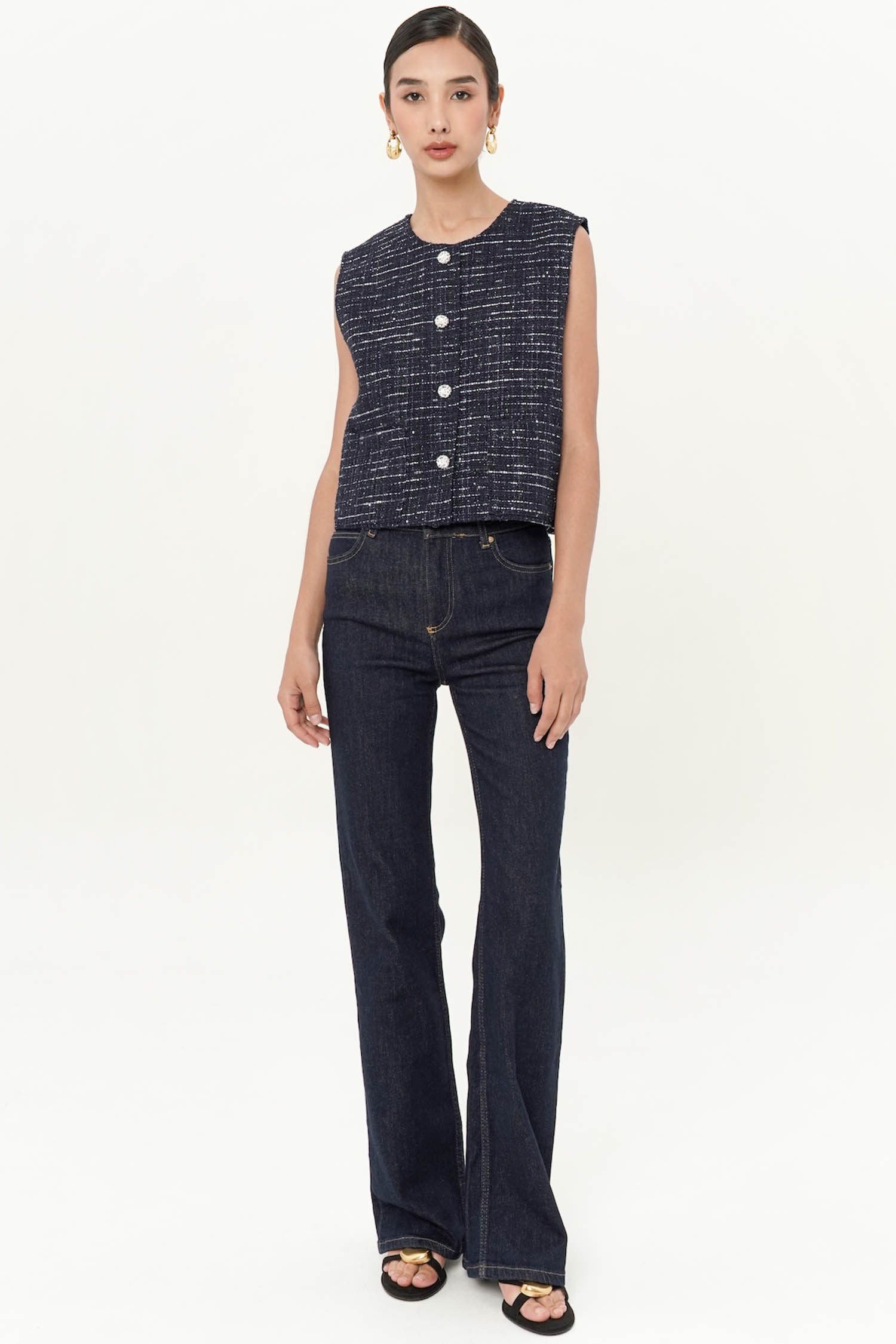 Polly Tweed Vest In Obsidian Blue