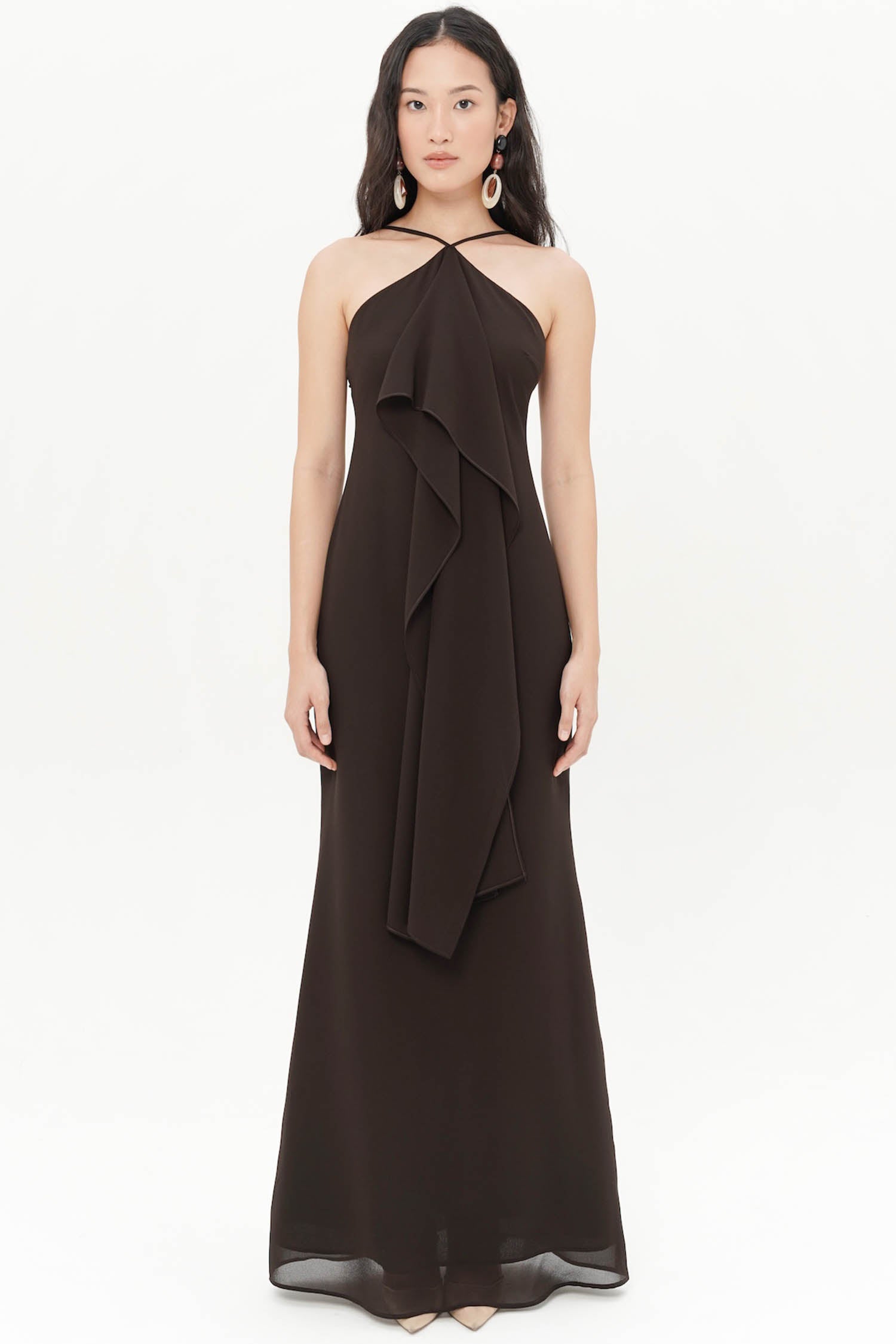 Elsin Maxi Halter Dress In Espresso
