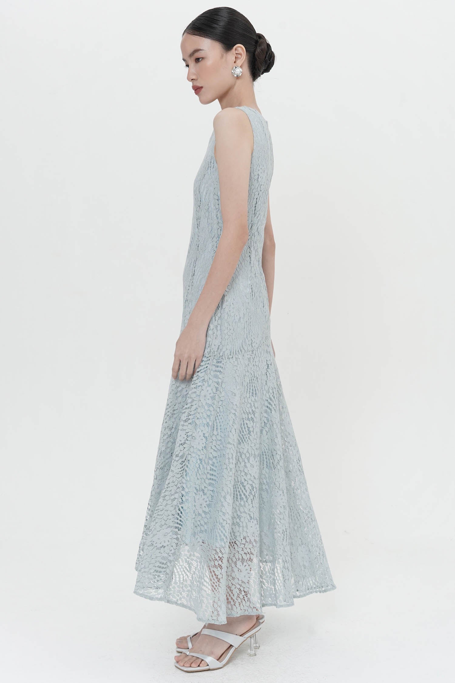 Akino Lace Maxi Dress In Dusty Blue