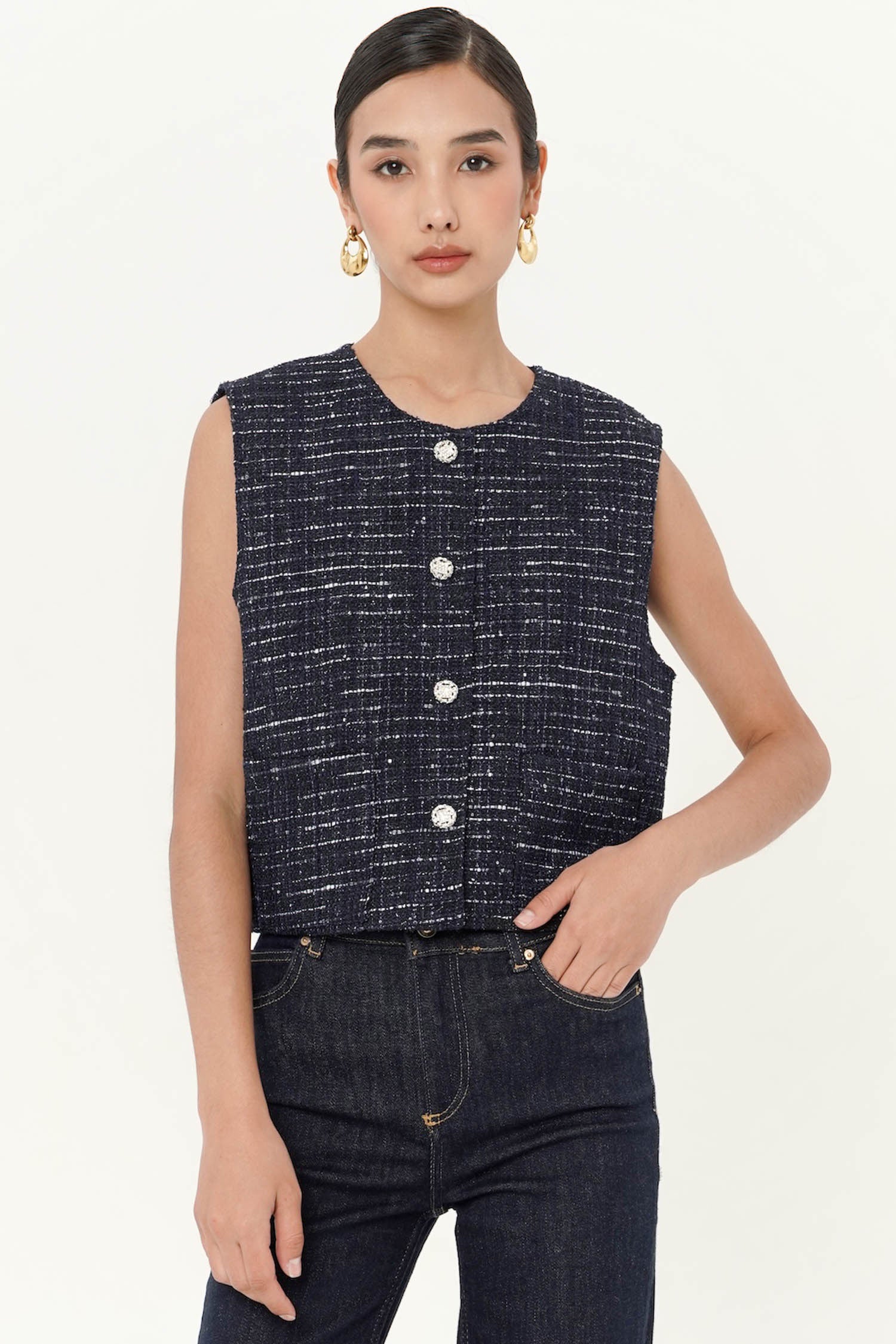 Polly Tweed Vest In Obsidian Blue