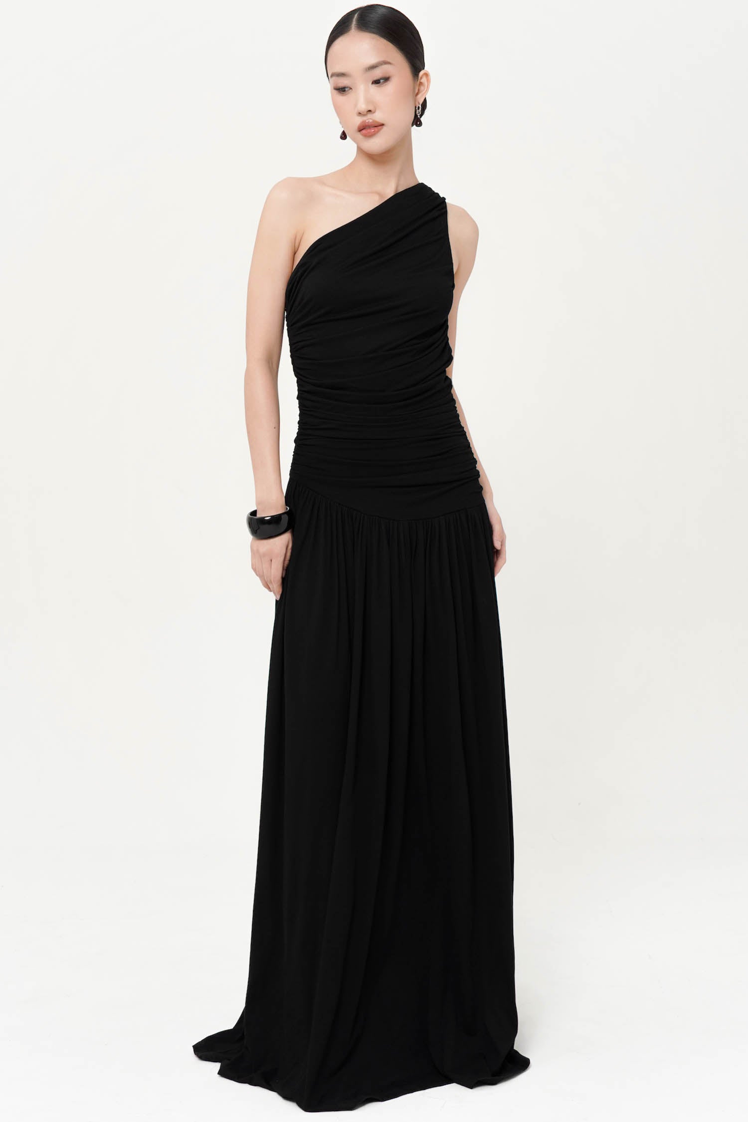 Olivia One shoulder Maxi Dress with outer In Black