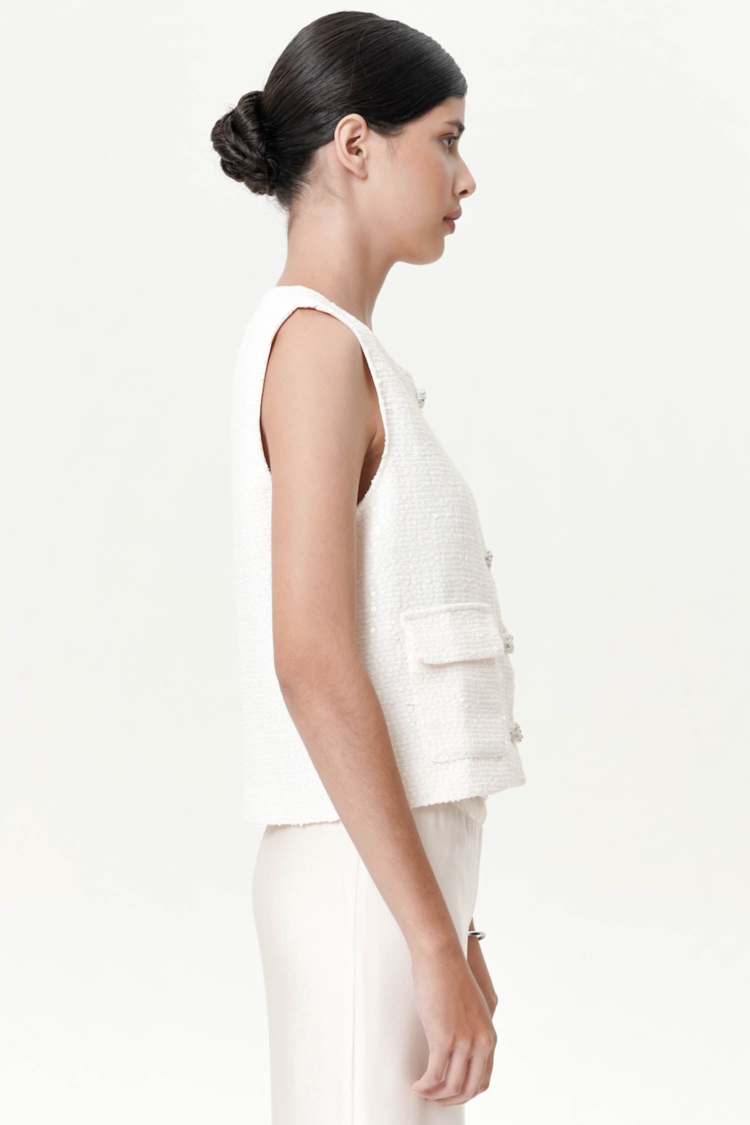 Elovie Tweed Vest In Broken White