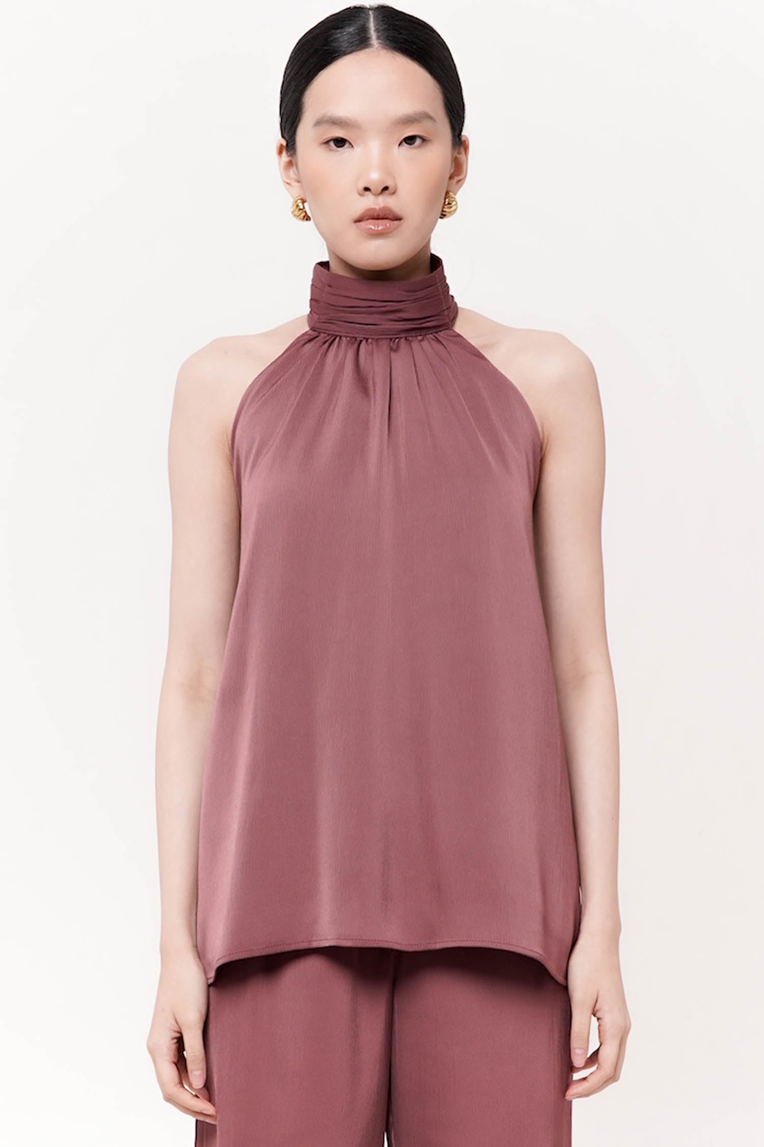 Ling Satin Top in Maroon