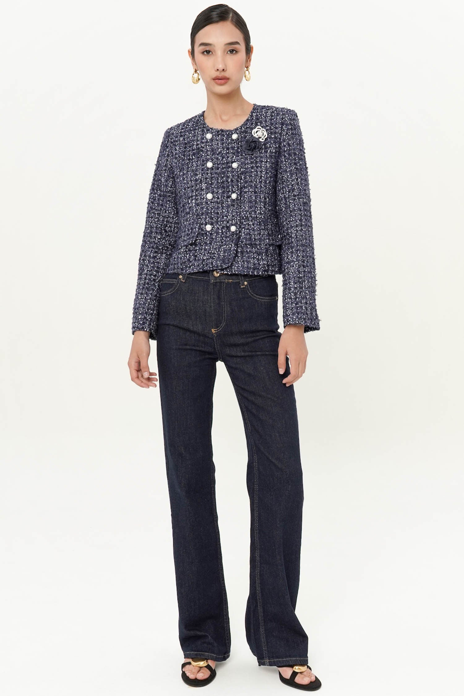 Callista Tweed Blazer In Blue Denim