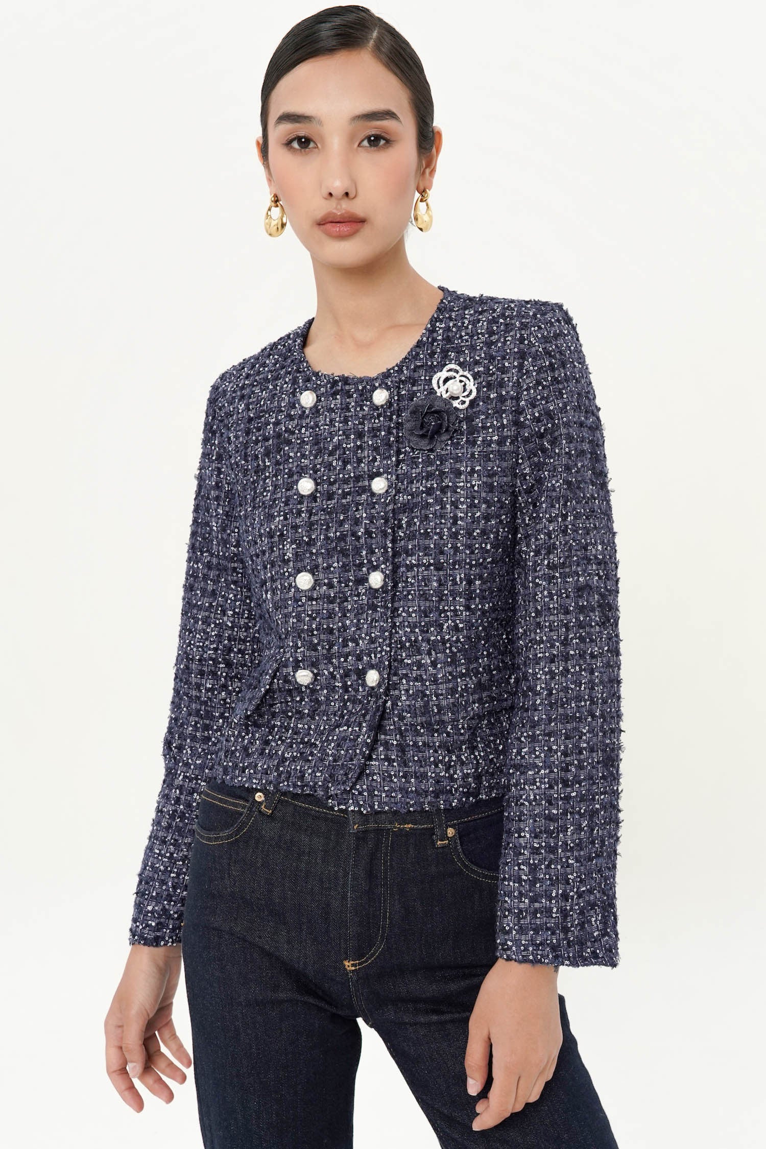 Callista Tweed Blazer In Blue Denim