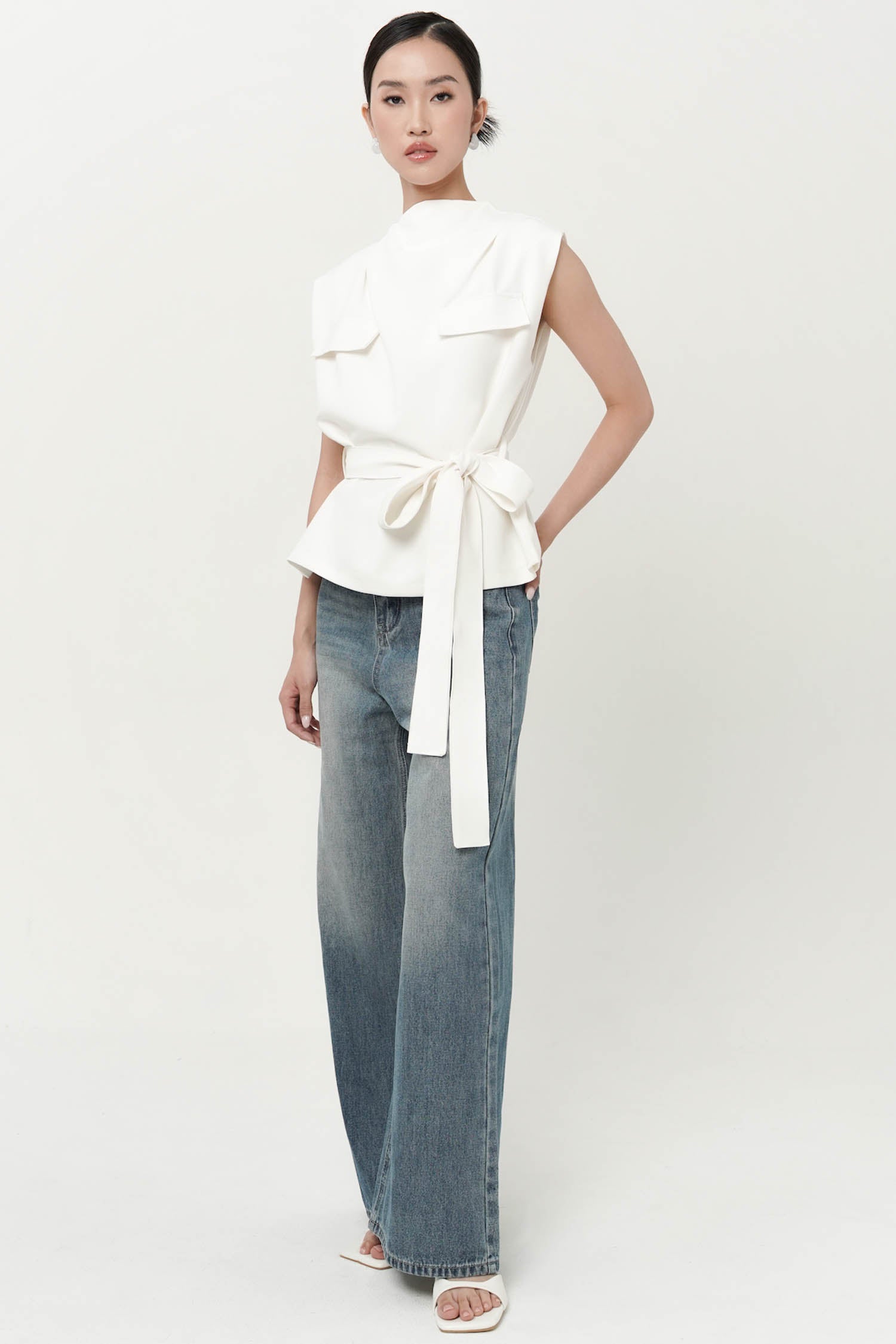 Syden Faux Pocket Boxy Top In Broken White