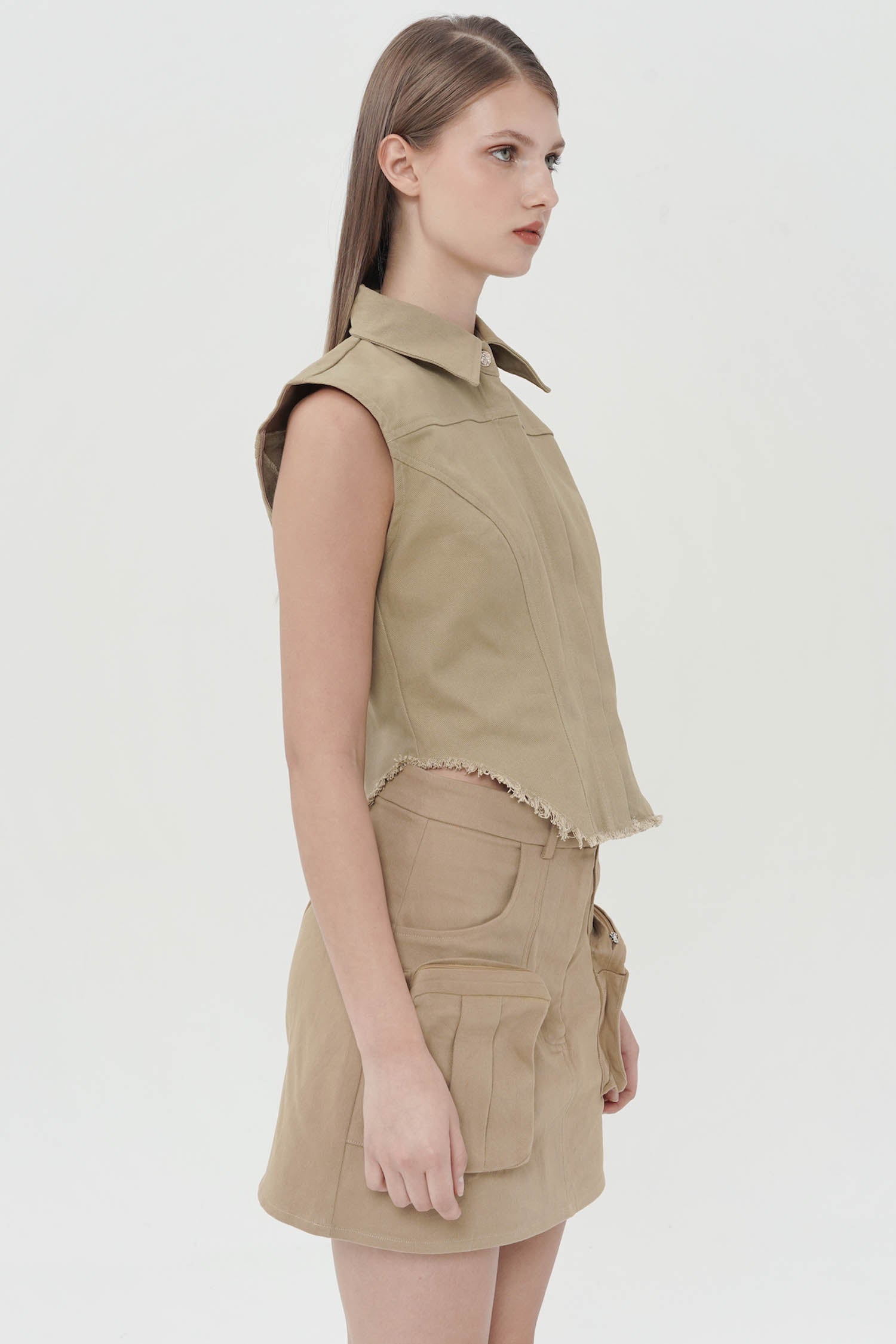 Jordane Zip-Up Top In Khaki (2 LEFT)