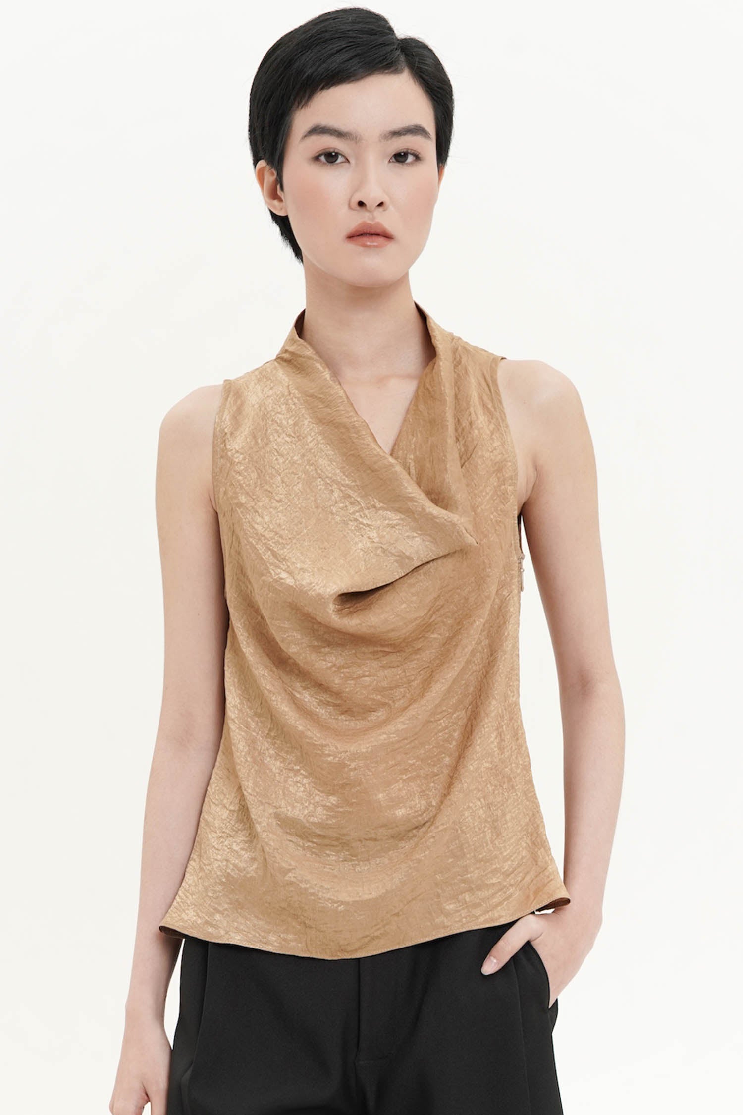 Valencia Halter Drape Top In Mustard