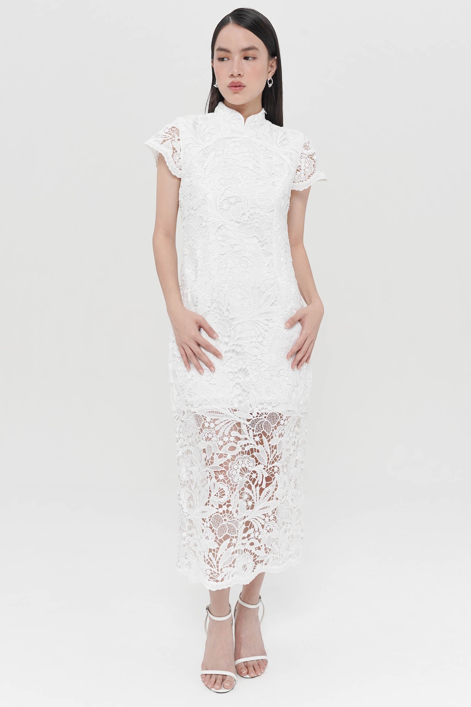 Nongli Cheongsam Midi Dress In Broken White