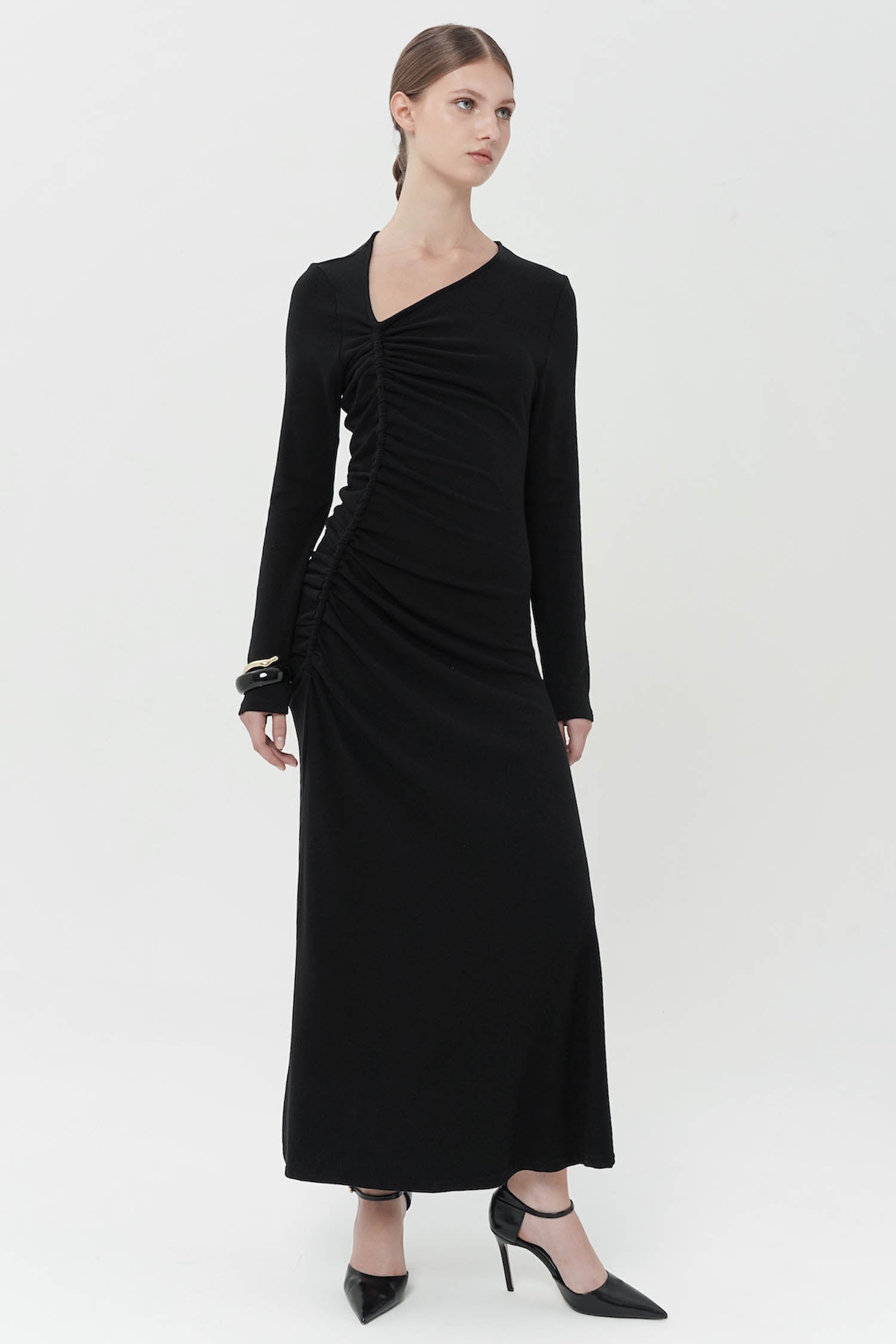 Aeseon Ruched Maxi Dress In Black