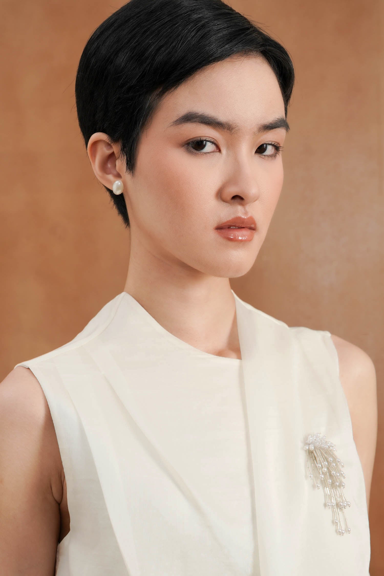 Lunette Drape Blouse In Porcelain