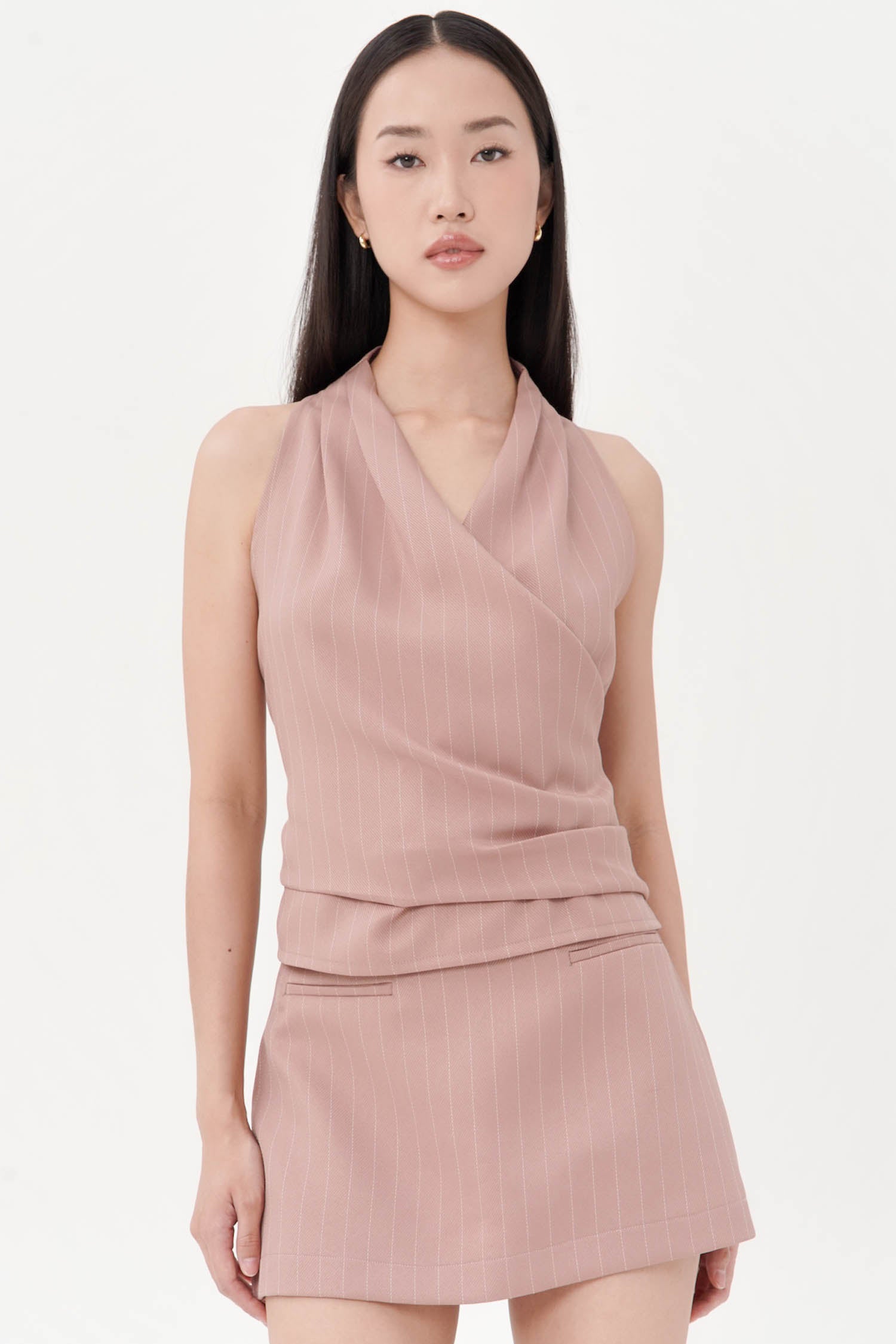 Pine Wrap Top In Pink Stripes