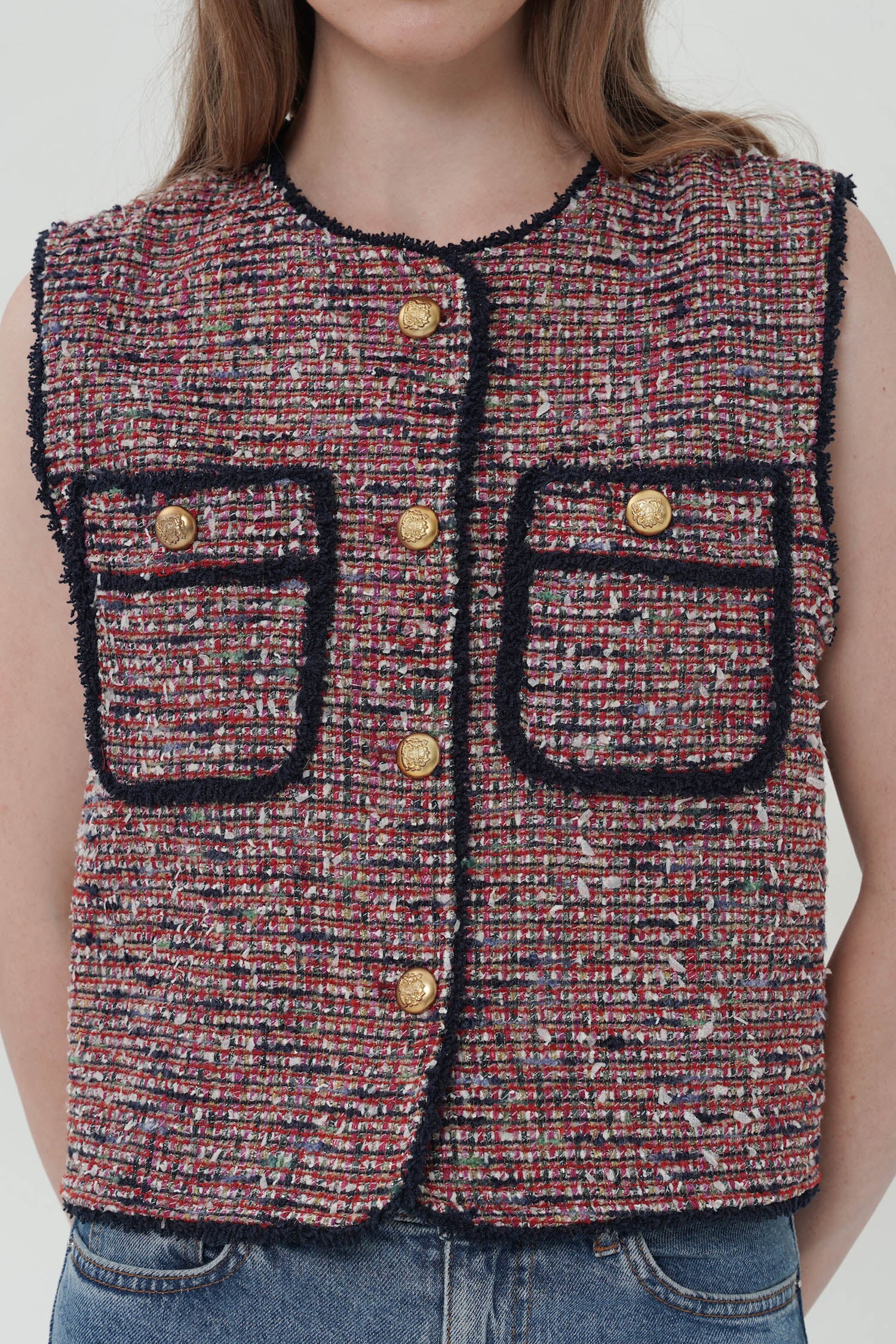 Cheyenne Tweed Vest In Red (5 LEFT)