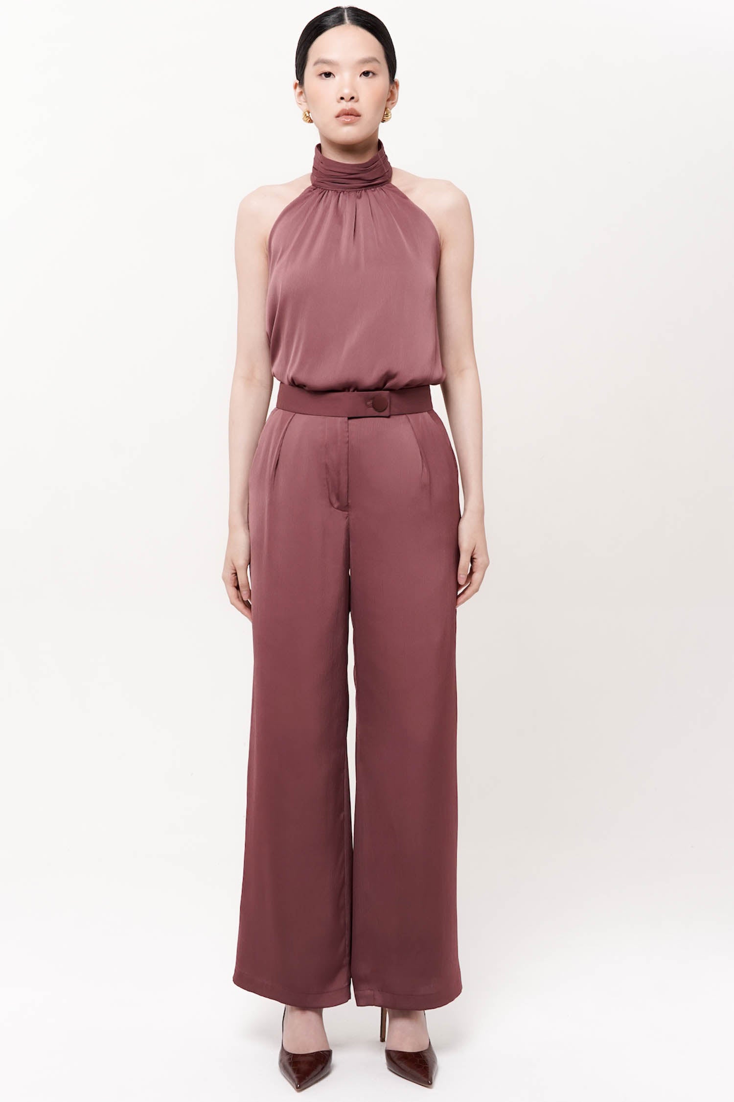 Ling Satin Pants in Maroon