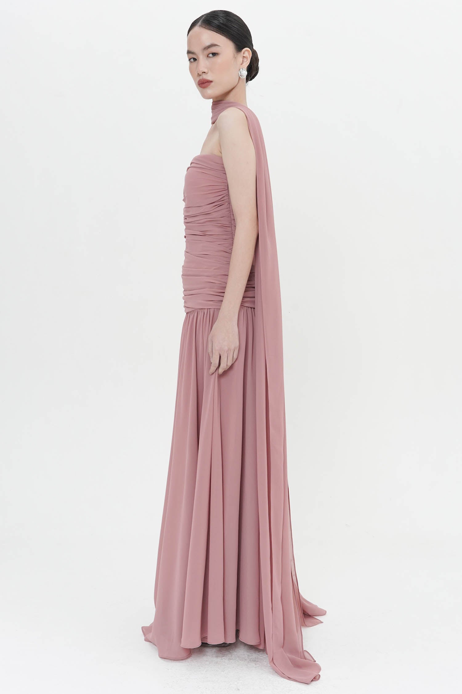 Dulcina Strapless Long Gown In Blush