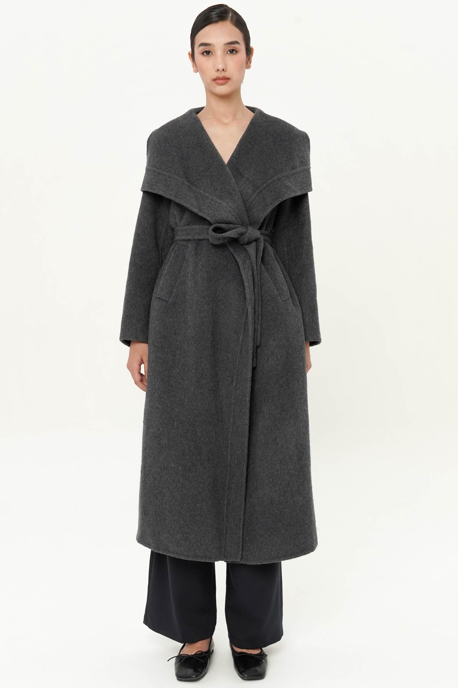 Marant Wool Cascade Long Wrap Coat In Dark Grey
