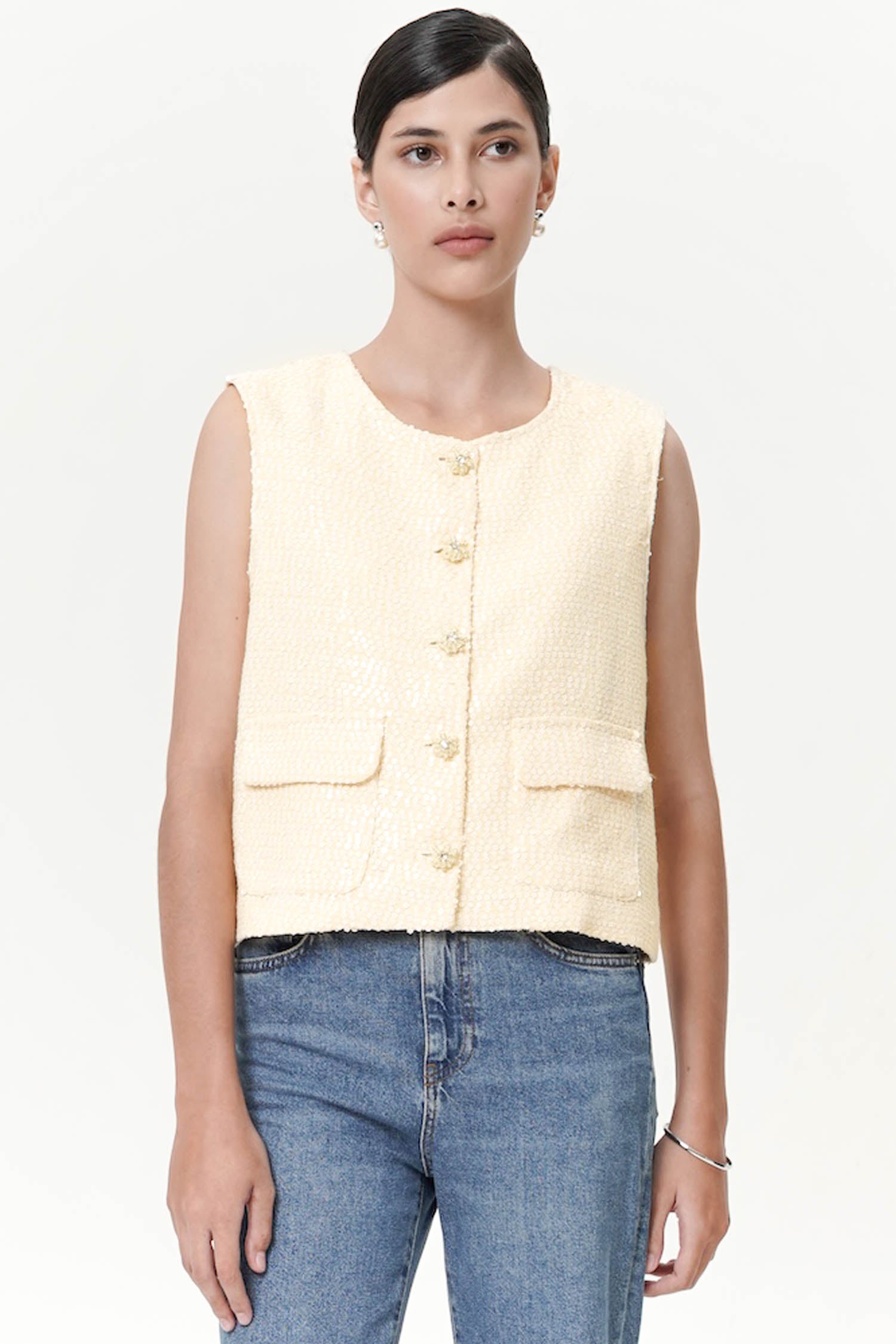 Elovie Tweed Vest In Yellow