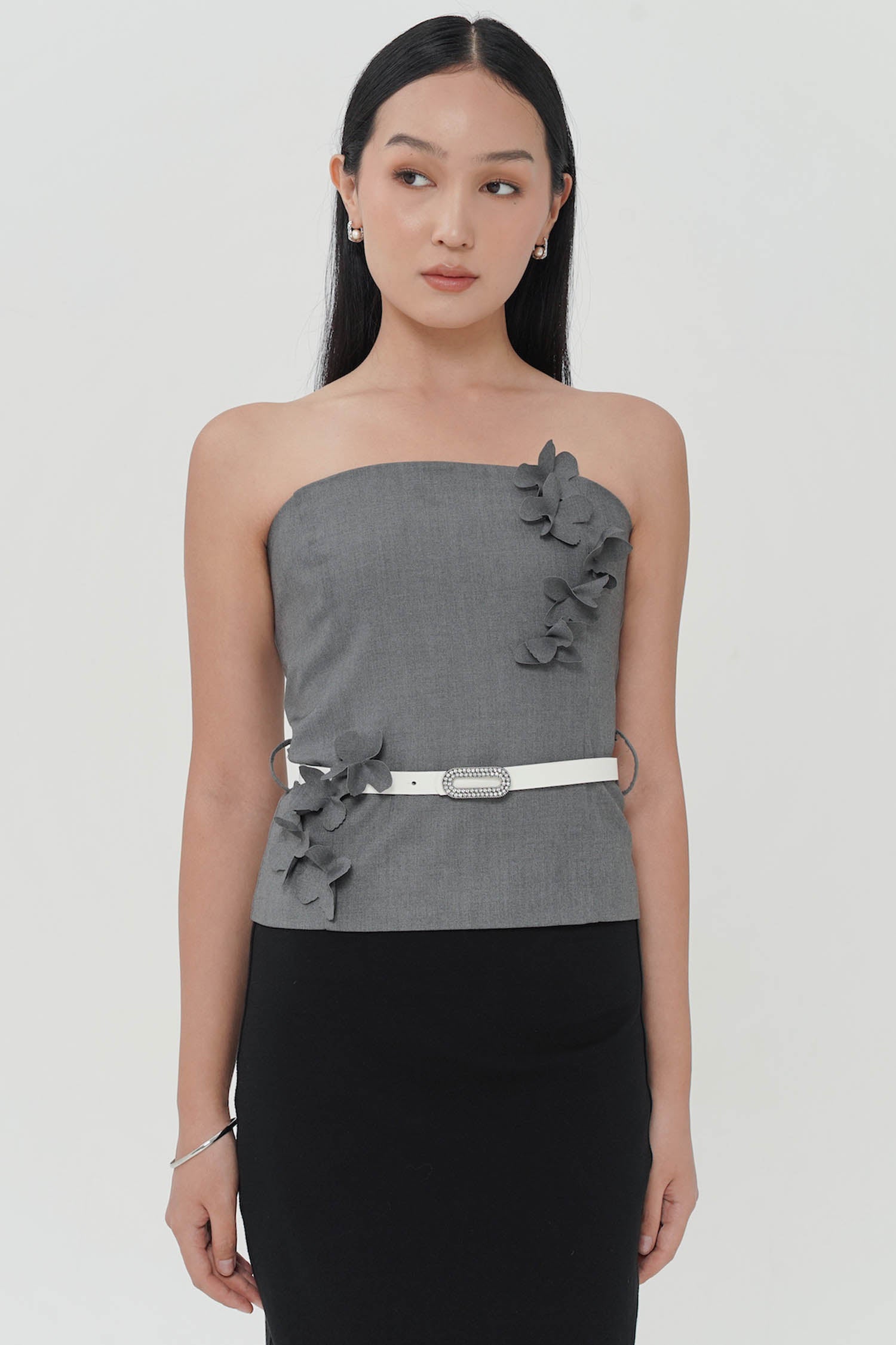 Lunette Embellished Tube Top In Grey (1 LEFT)