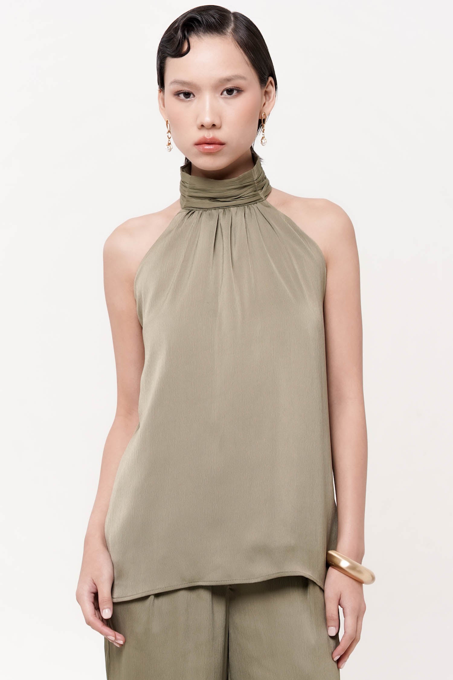 Ling Satin Top in Olive Green