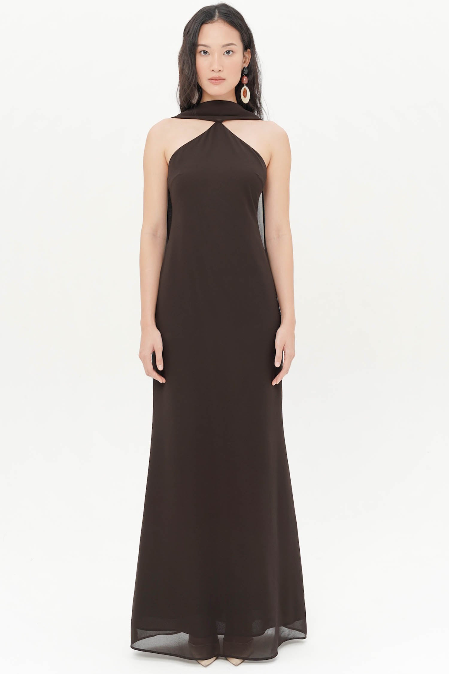 Elsin Maxi Halter Dress In Espresso