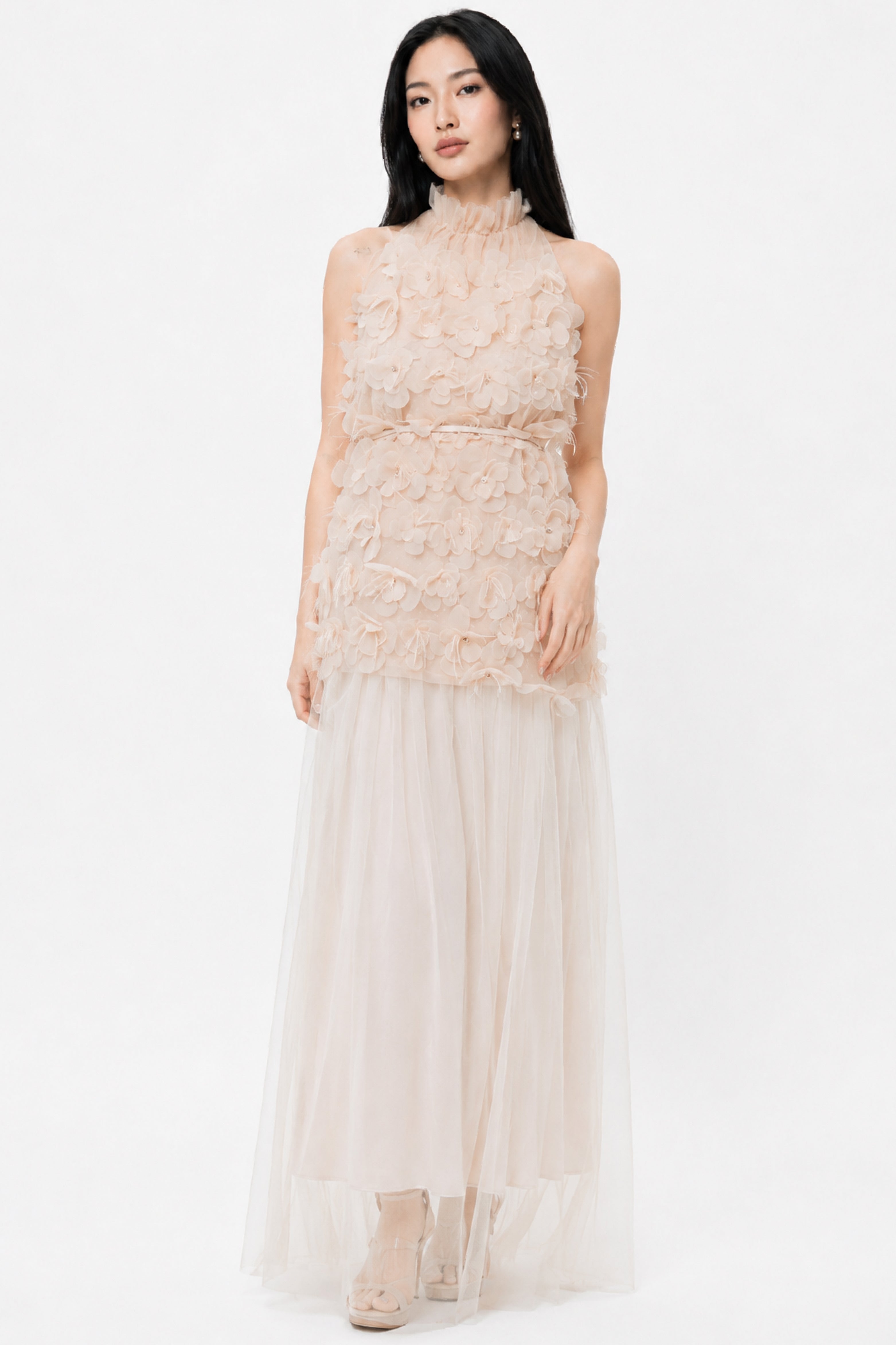 Jolyn Top With Tulle Skirt in Nude