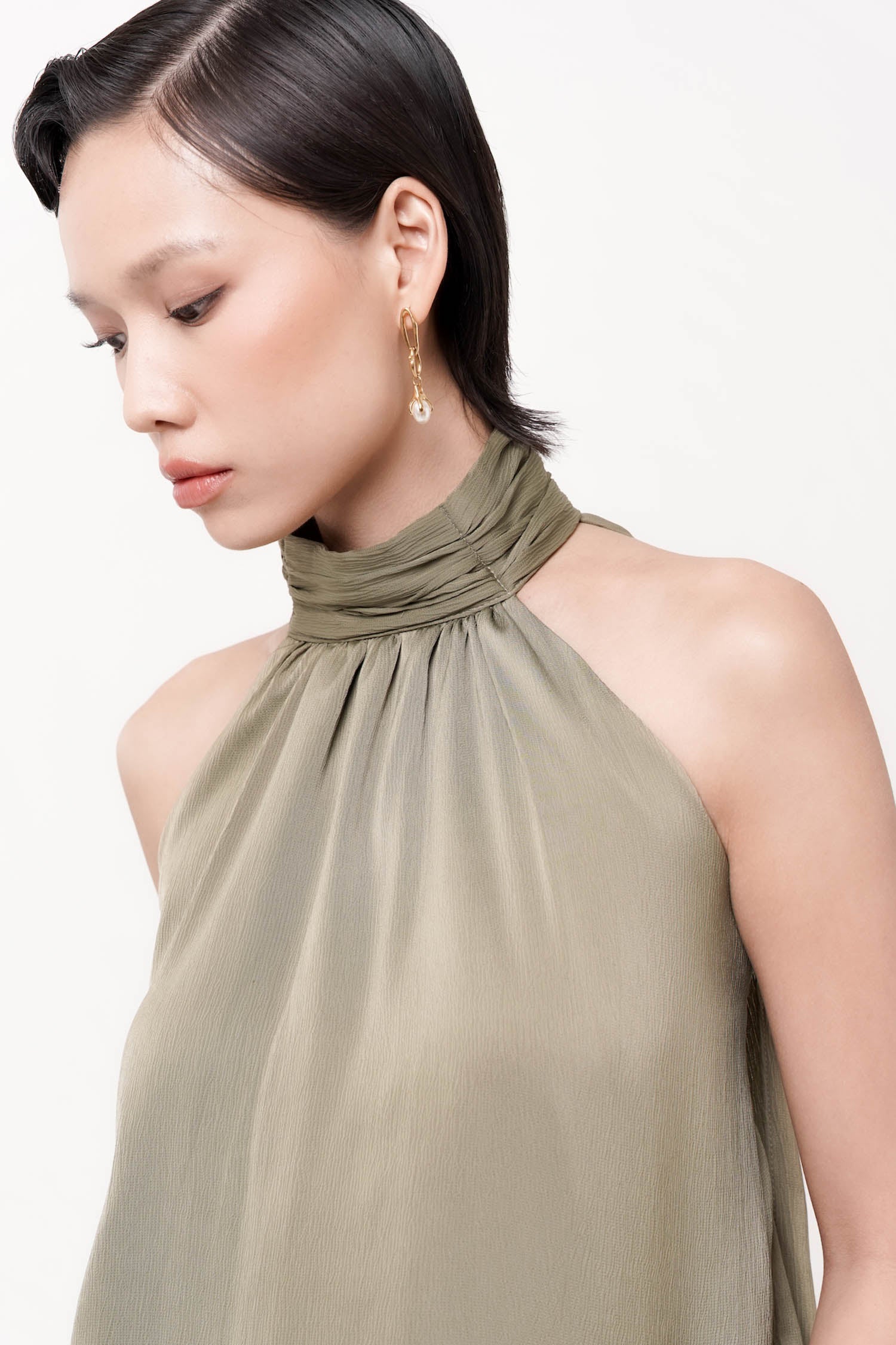Ling Satin Top in Olive Green