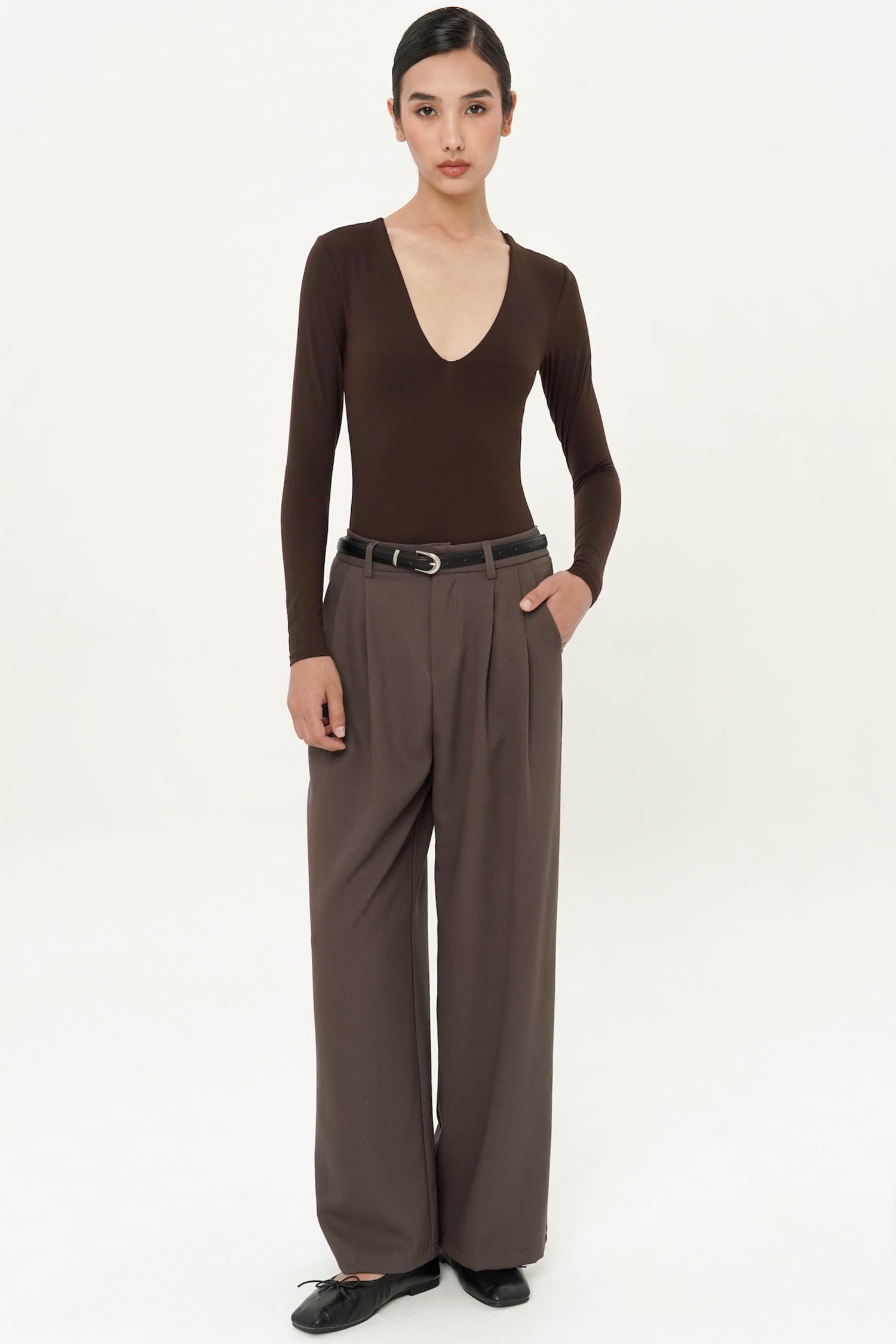 Majorie Belted Trouser In Dark Brown