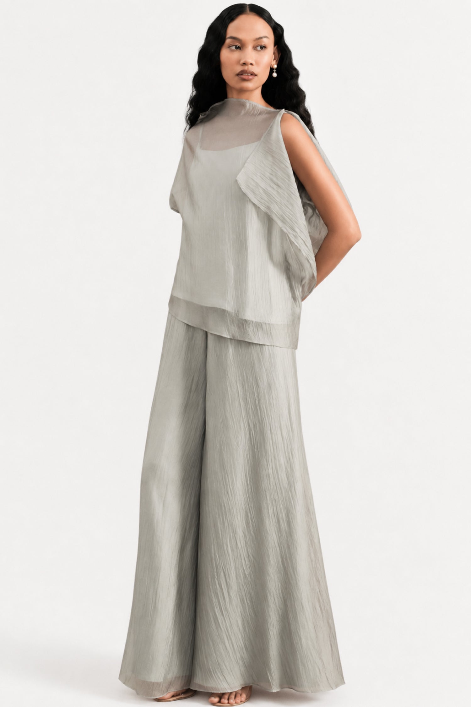 Jire Translucent Trousers In Dusty Sage