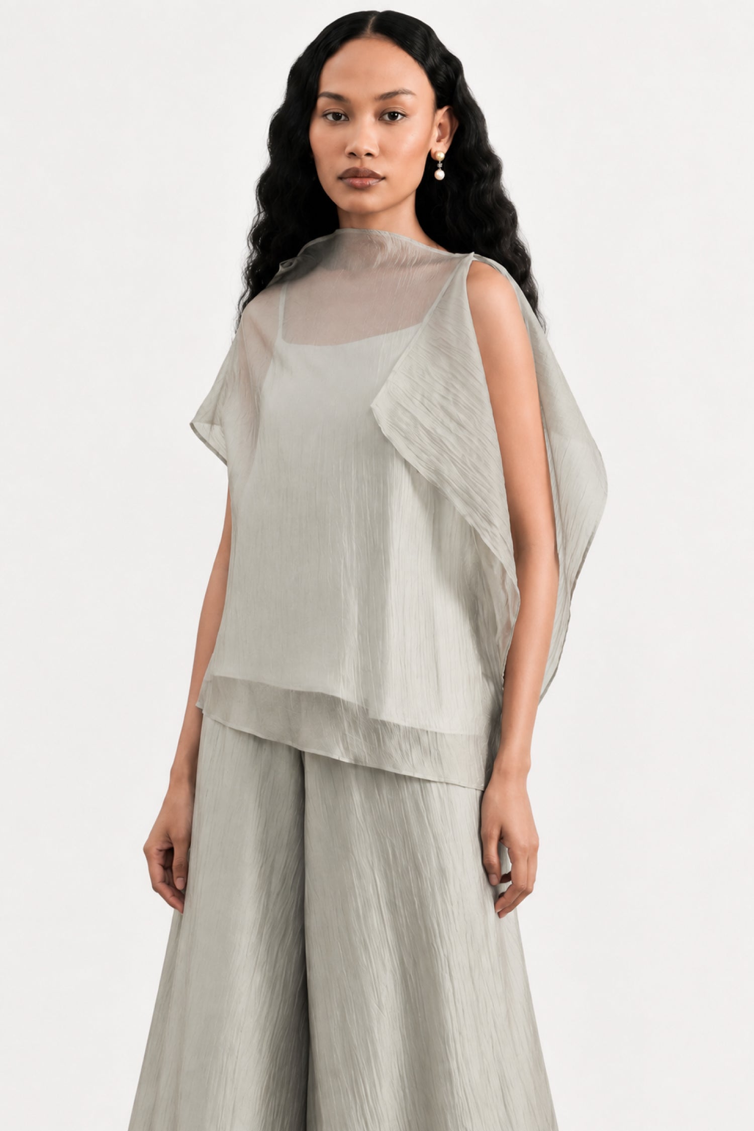 Jire Translucent Two-piece Top In Dusty Sage