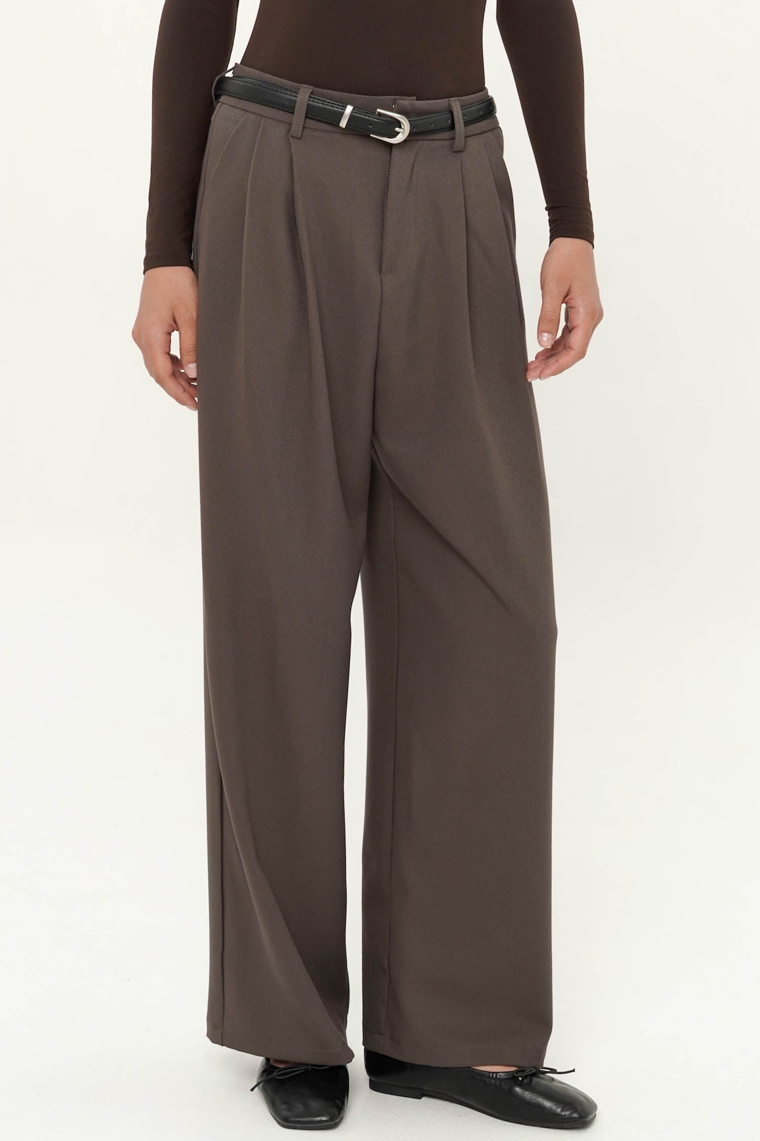 Majorie Belted Trouser In Dark Brown