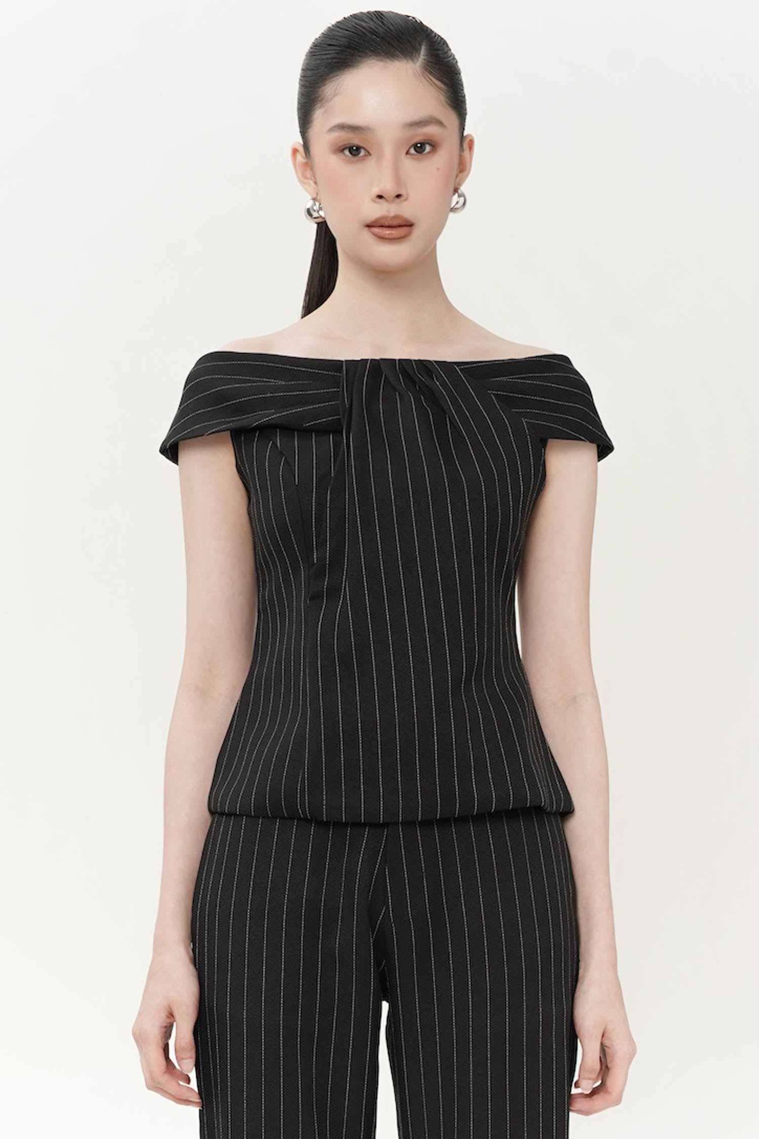 Brunello Off-shoulder Top In Black Stripes