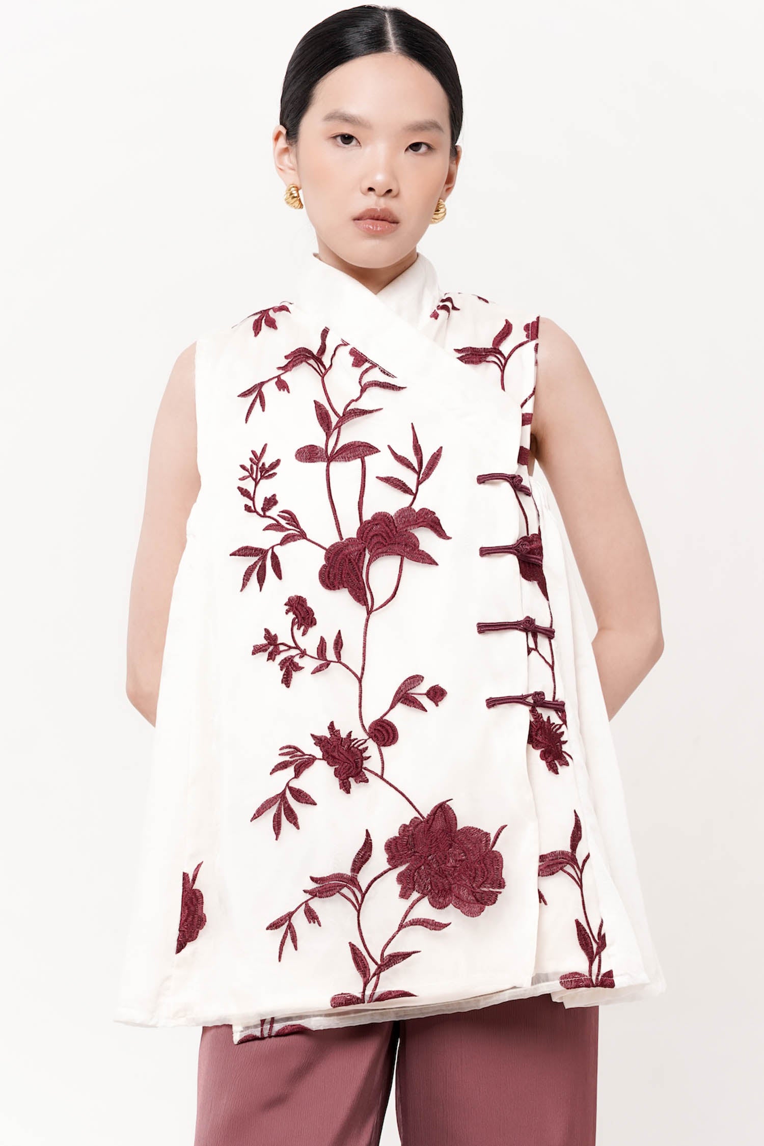 Fei Sheer Long Top in Maroon