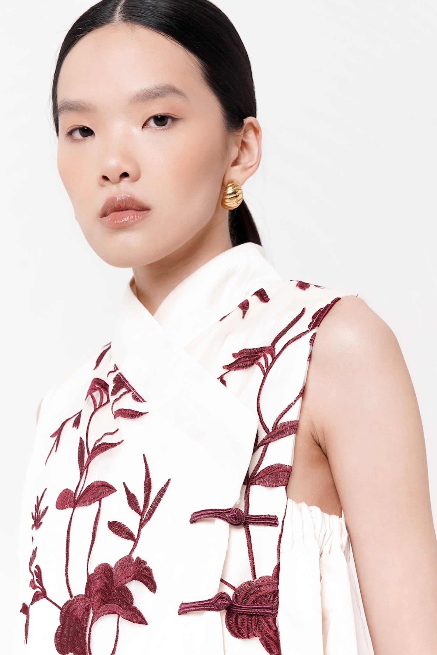 Fei Sheer Long Top in Maroon