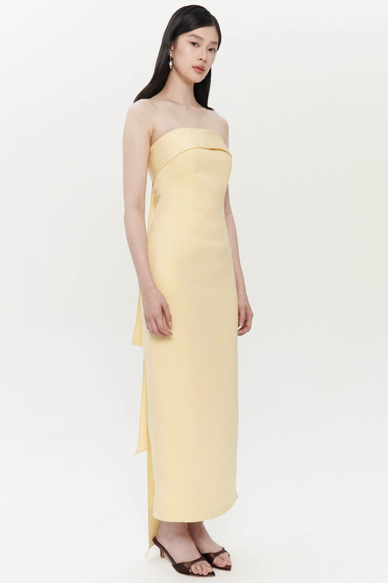 Galla Strapless Long Gown In Butter