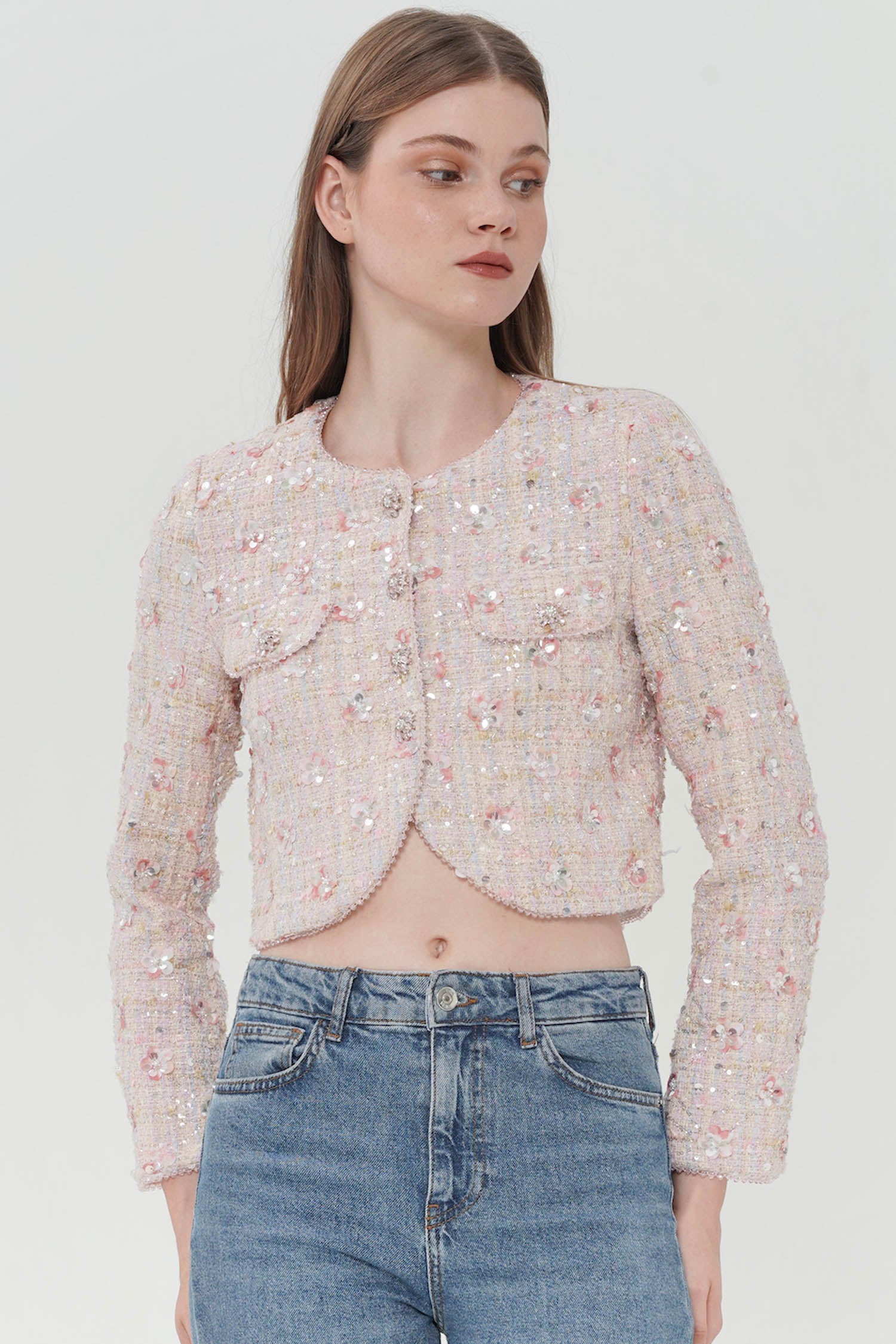 Esmerdi Embellished Tweed In Pink (1 LEFT)