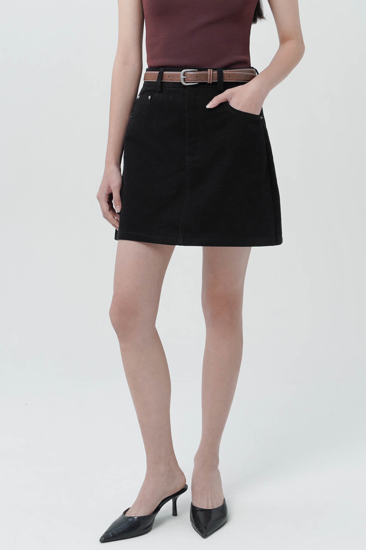 Vante Belted Mini Skort In Black