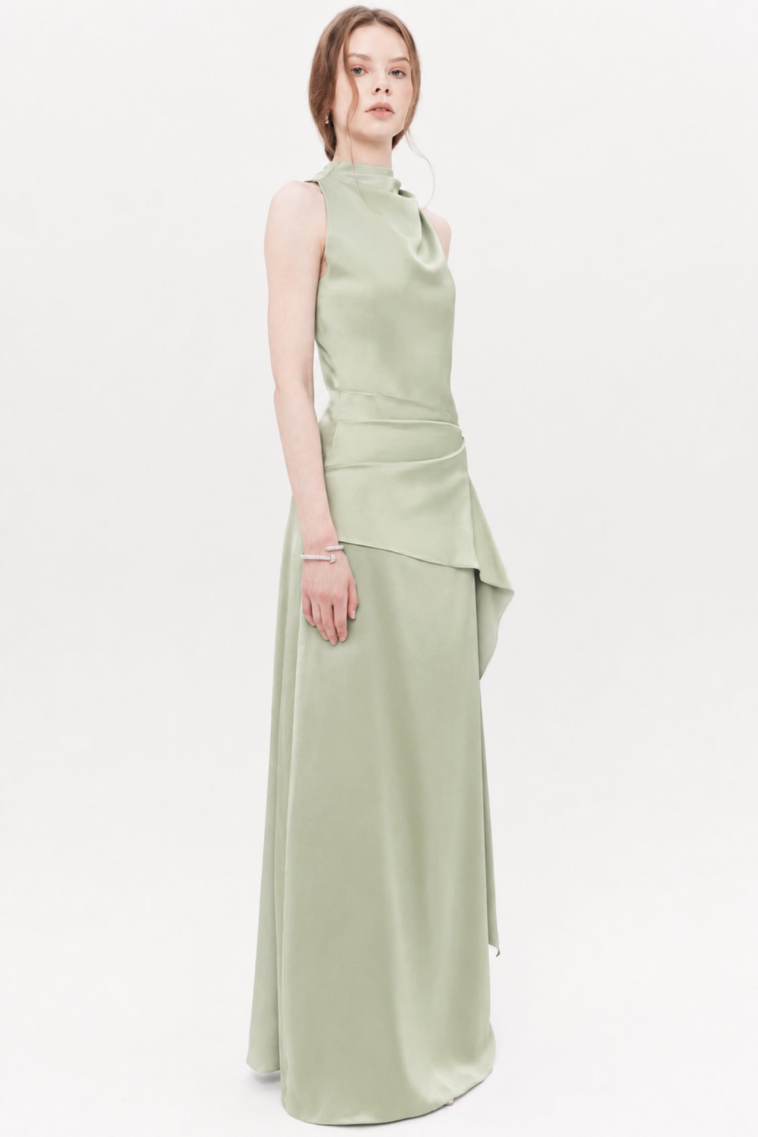Ariselle Maxi Drape Dress In Sage