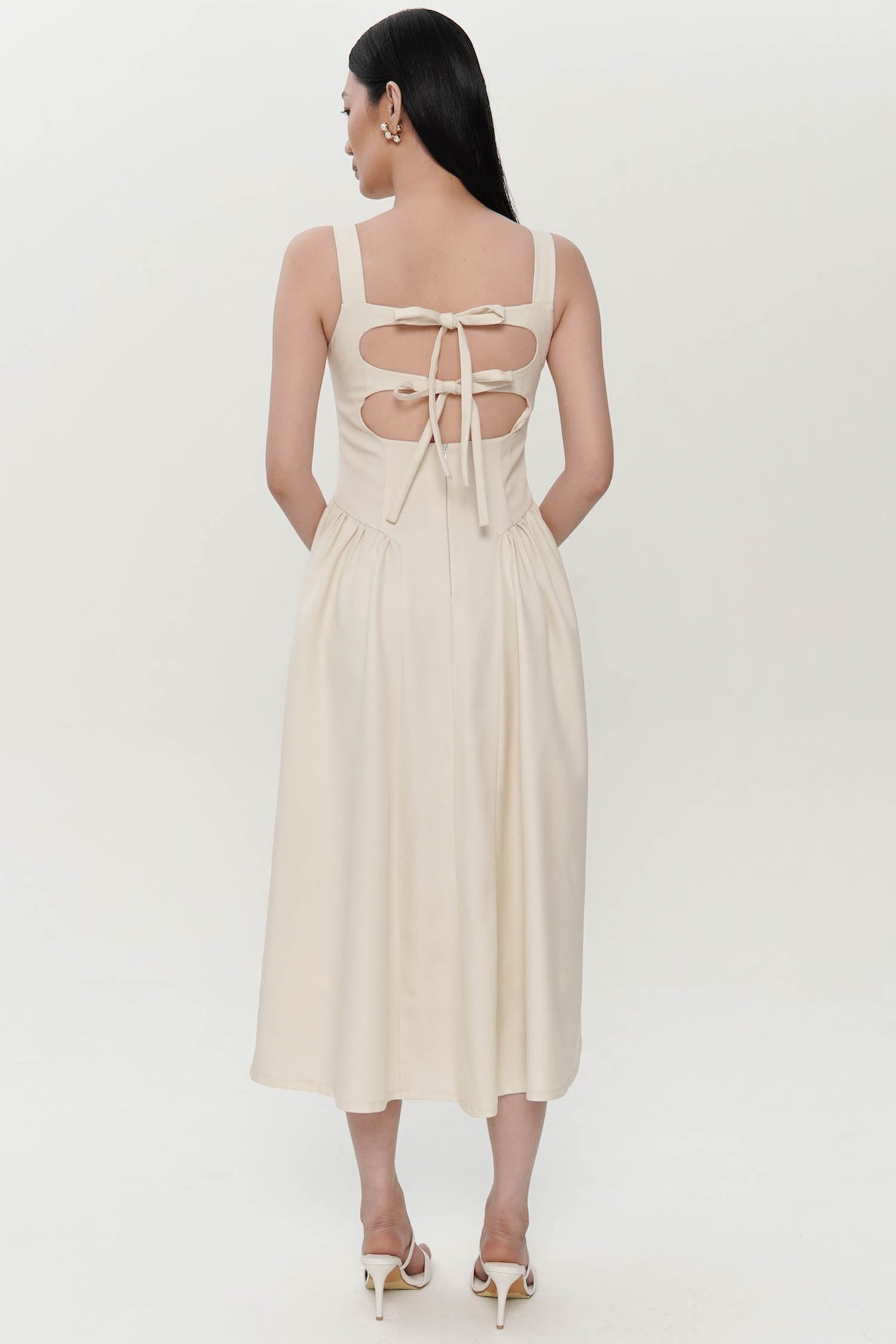 Charlene Ribbon Midi Dress In Ivory