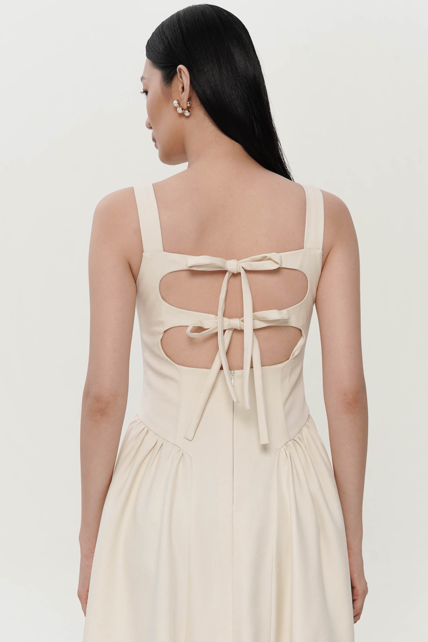 Charlene Ribbon Midi Dress In Ivory