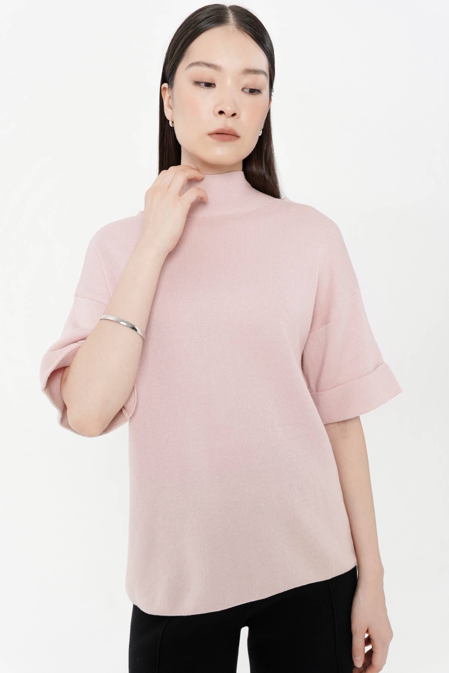 Kyran Oversized Scarf Knit Top In Baby Pink