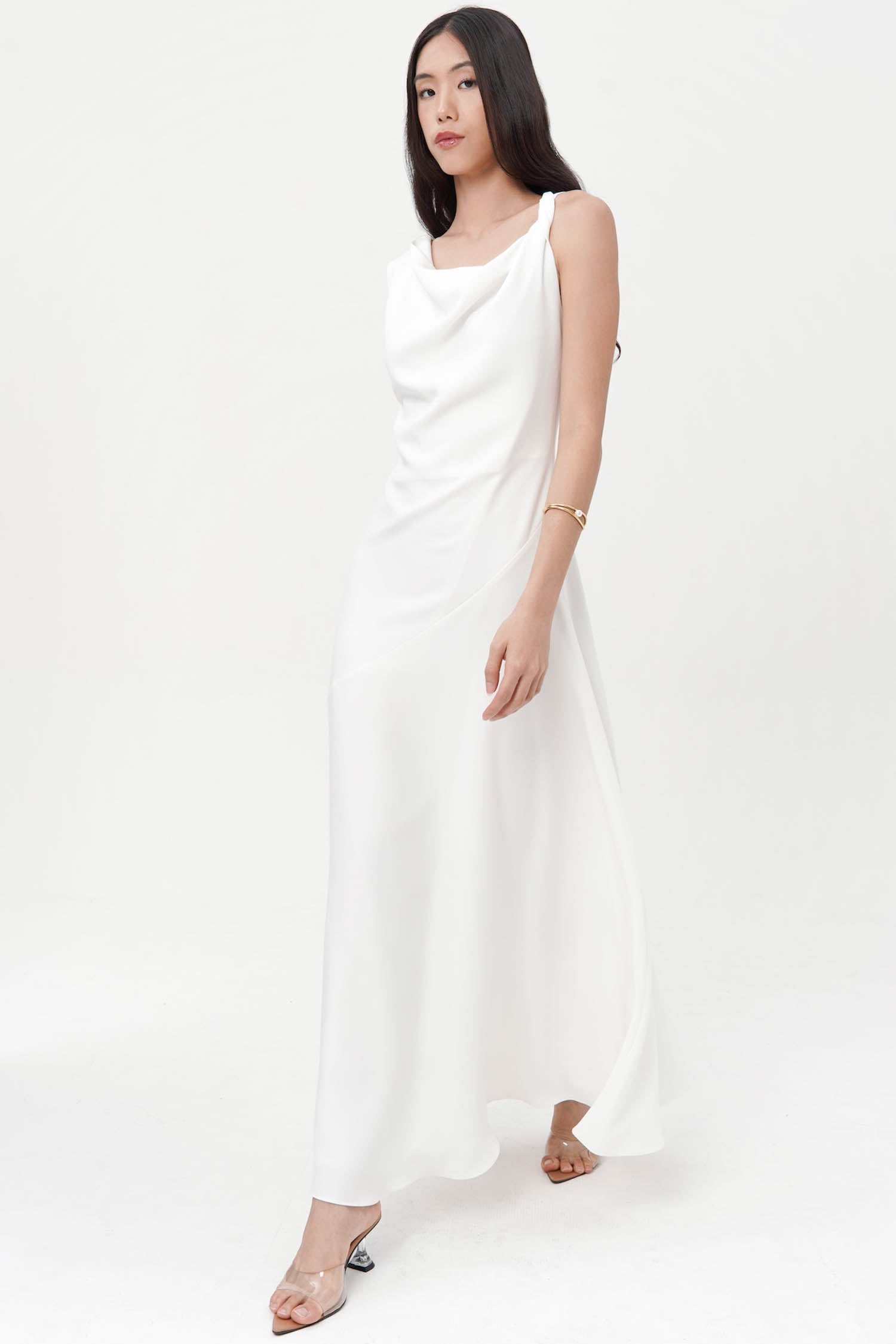 Bronya Greek Twist Dress In Broken White