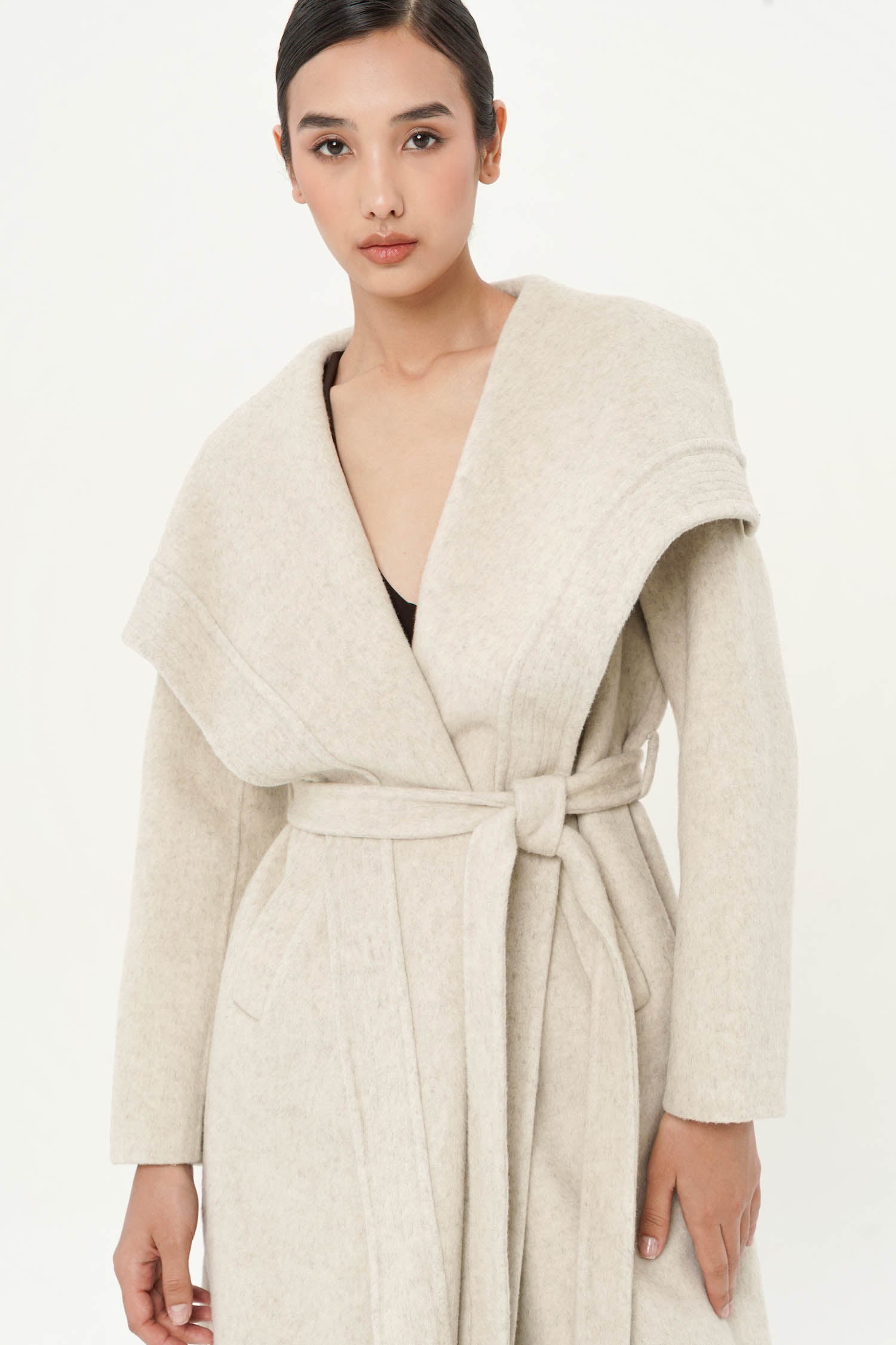 Marant Wool Cascade Long Wrap Coat In Greige Mist