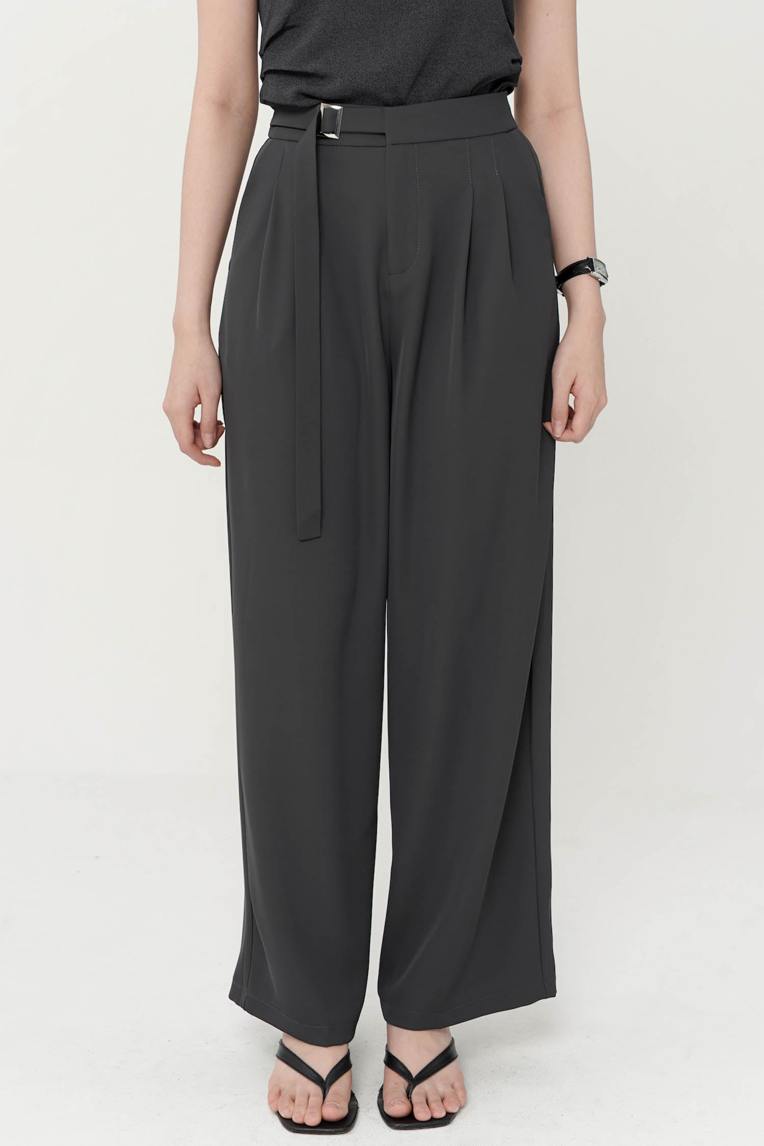 Cassidy Belted Trouser In Dark Grey
