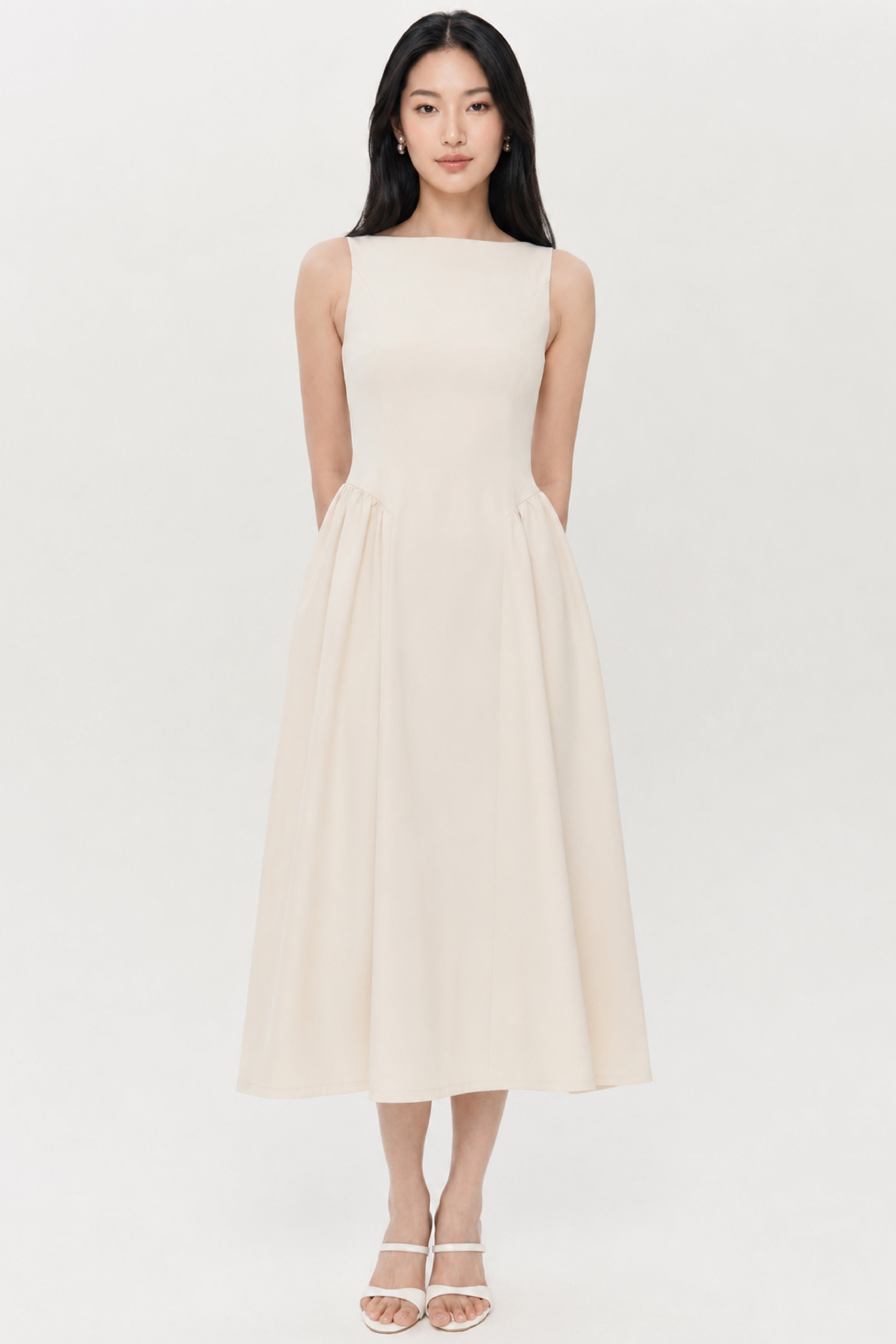 Charlene Ribbon Midi Dress In Ivory