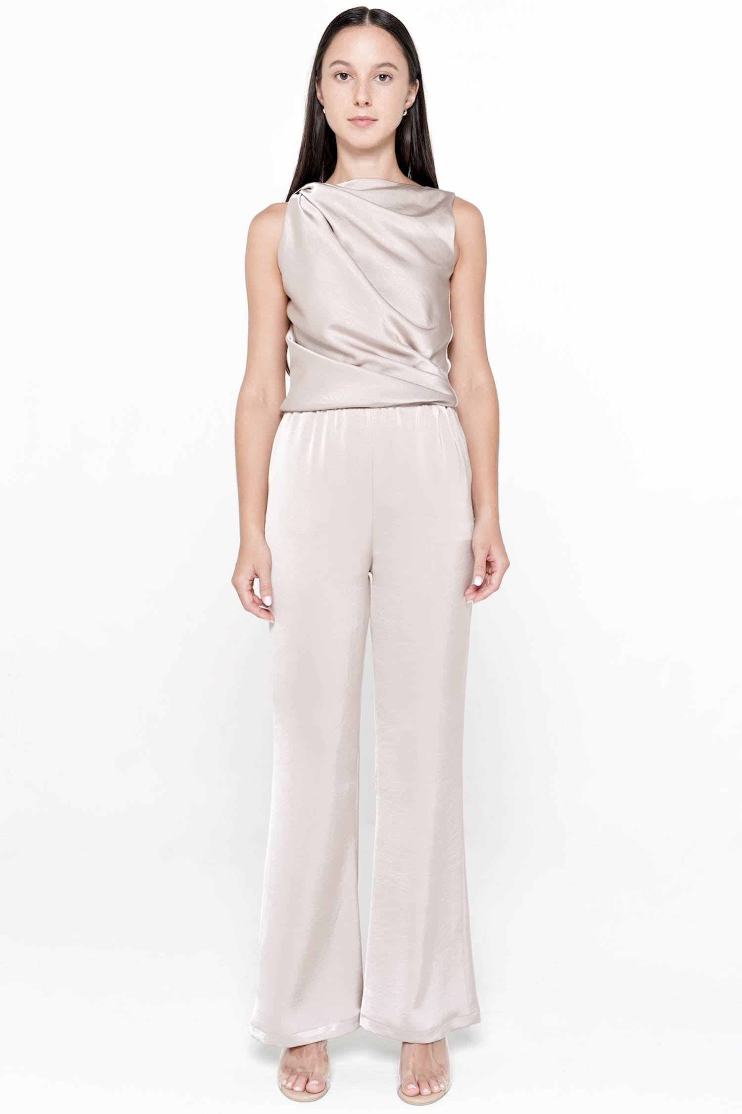 Serena Satin Pants In Etoupe