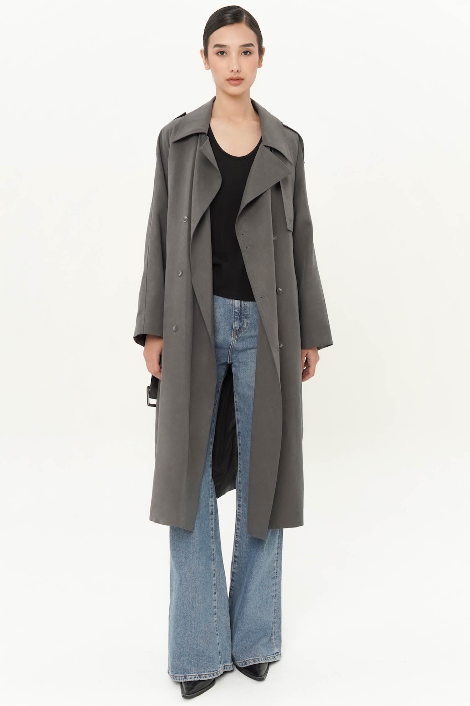 Arden Belted Trench Coat In Ash Grey