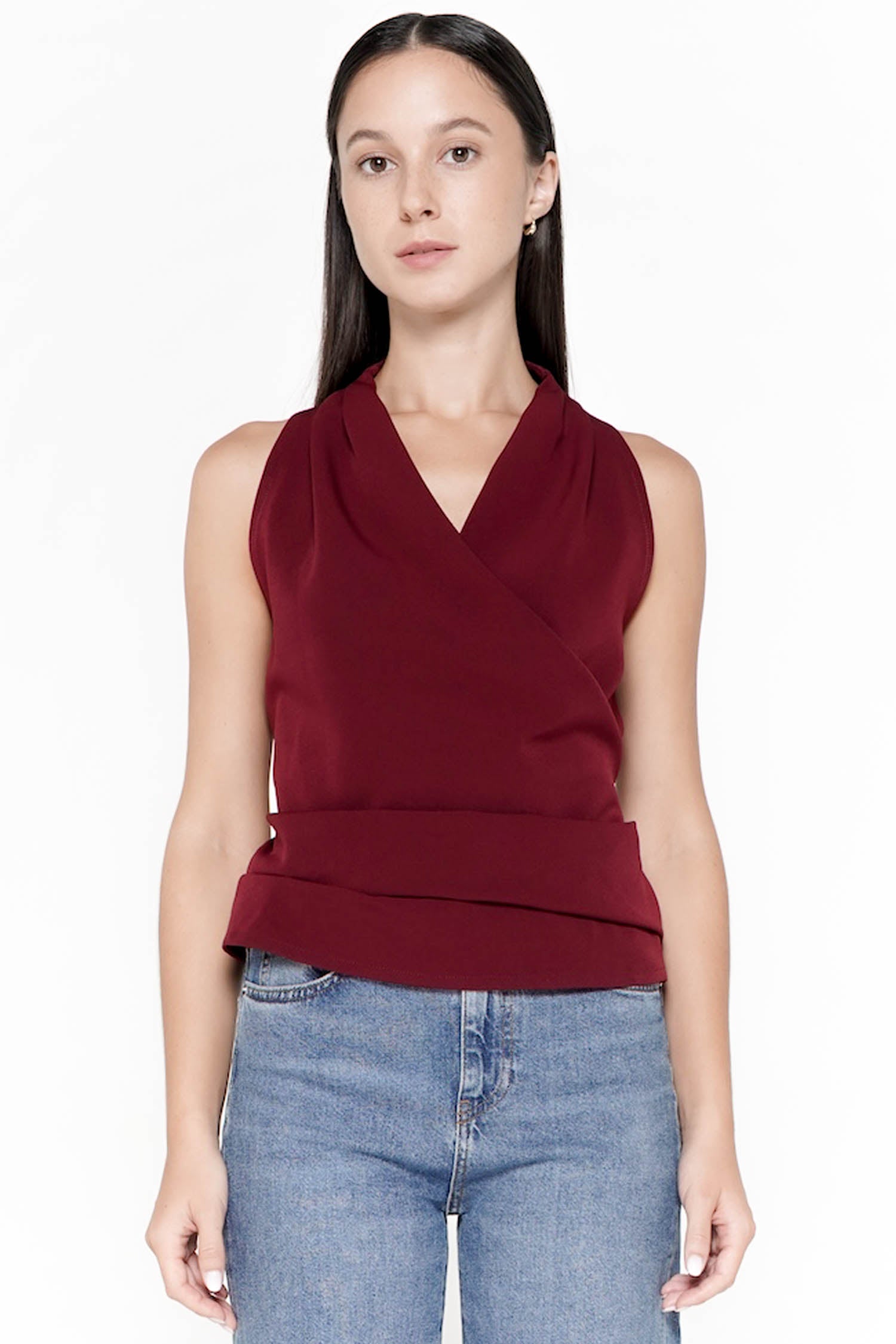 Pine Wrap Top In Maroon