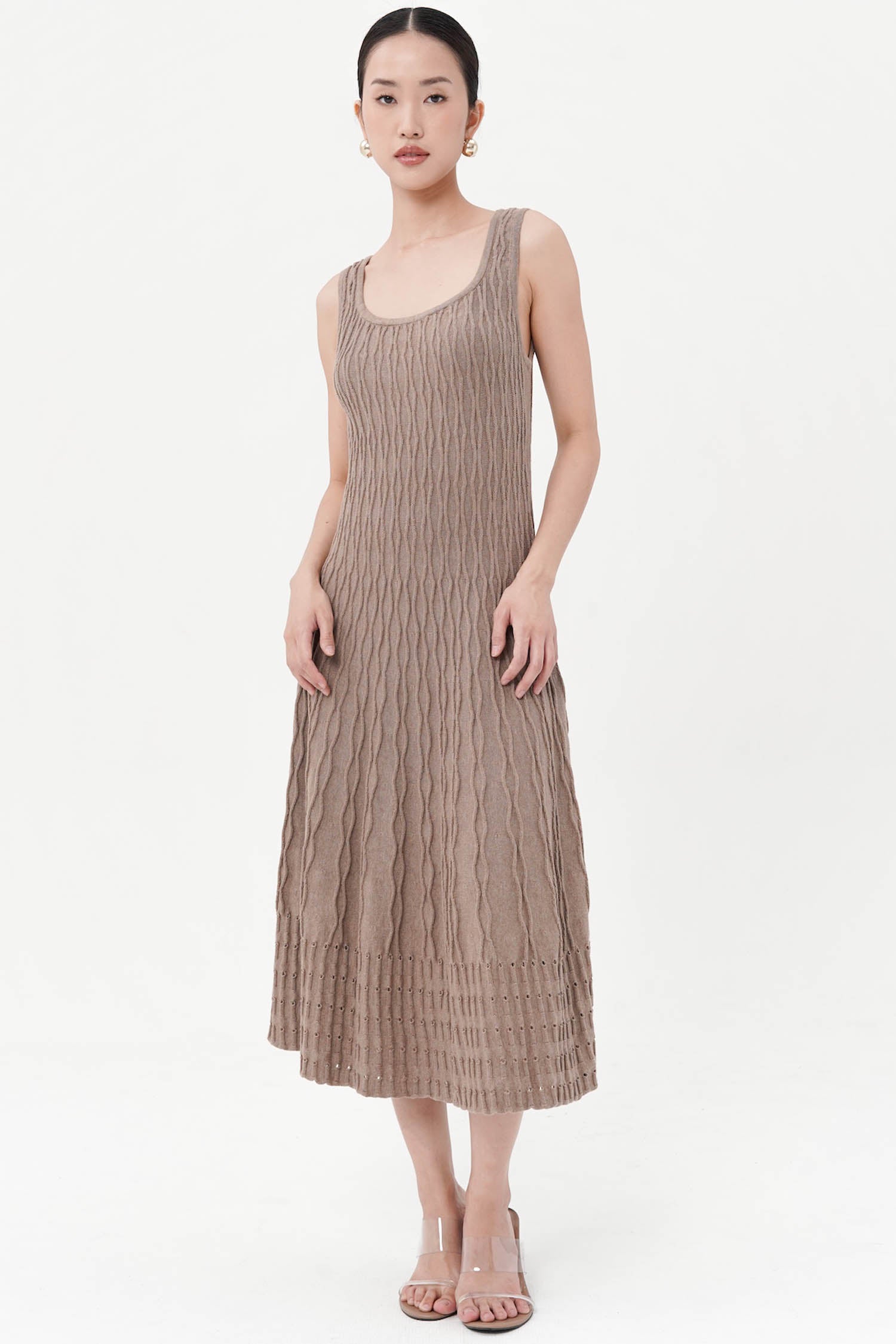 Saffron Midi Knit Dress In Mocha