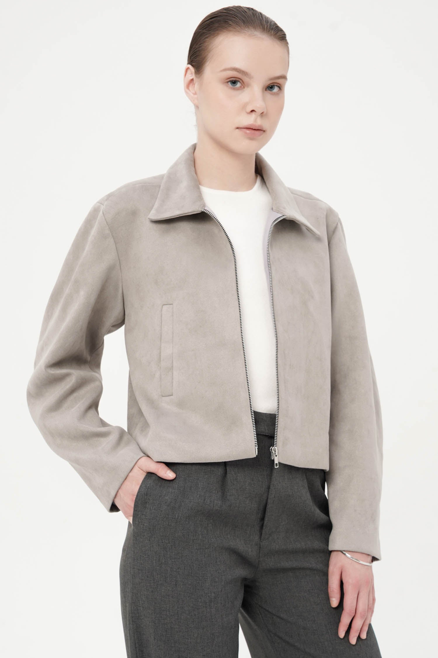 Riven Boxy Jacket In Cement