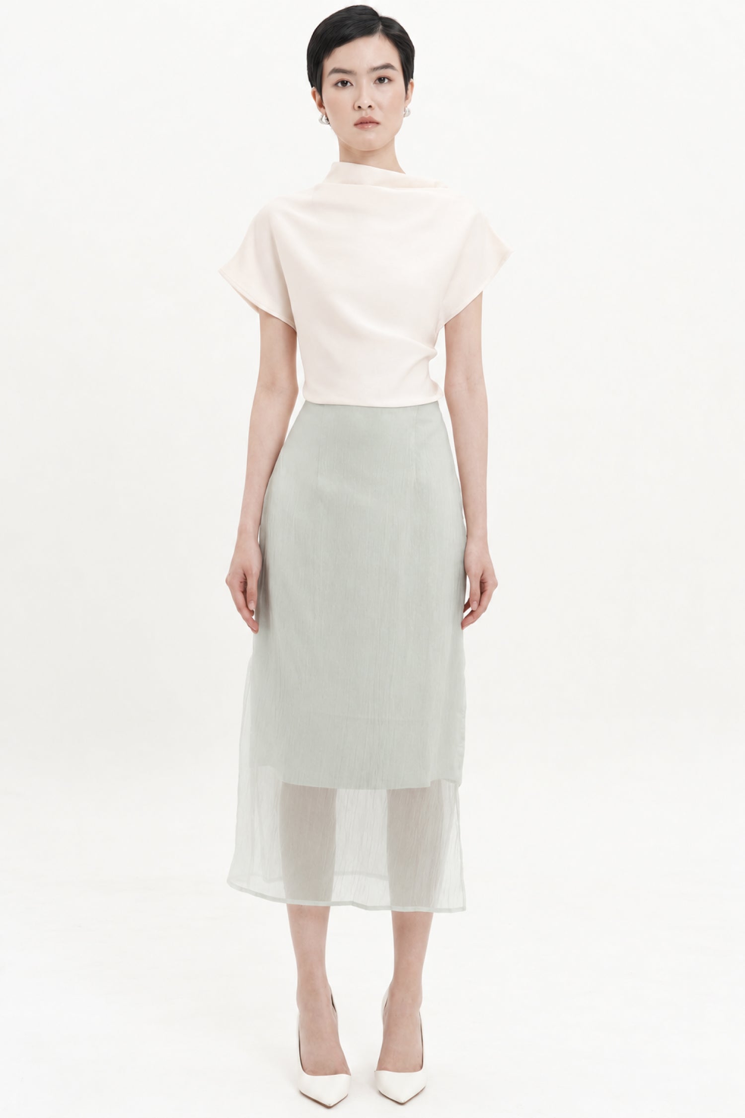 Mirela Midi Translucent Skirt In Sage